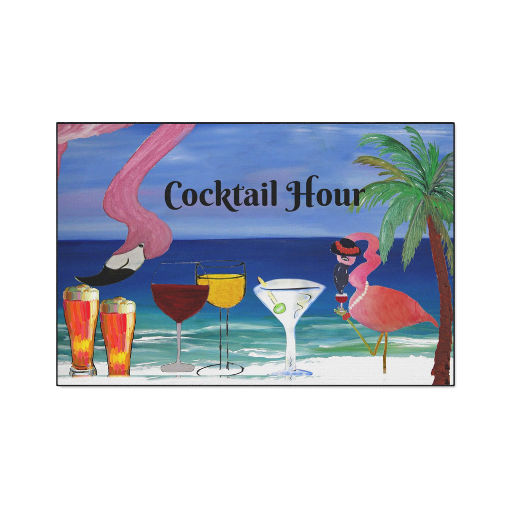 Cocktail Hour Flamingo Floor Mat — Tropical Beach Bar Welcome Mat