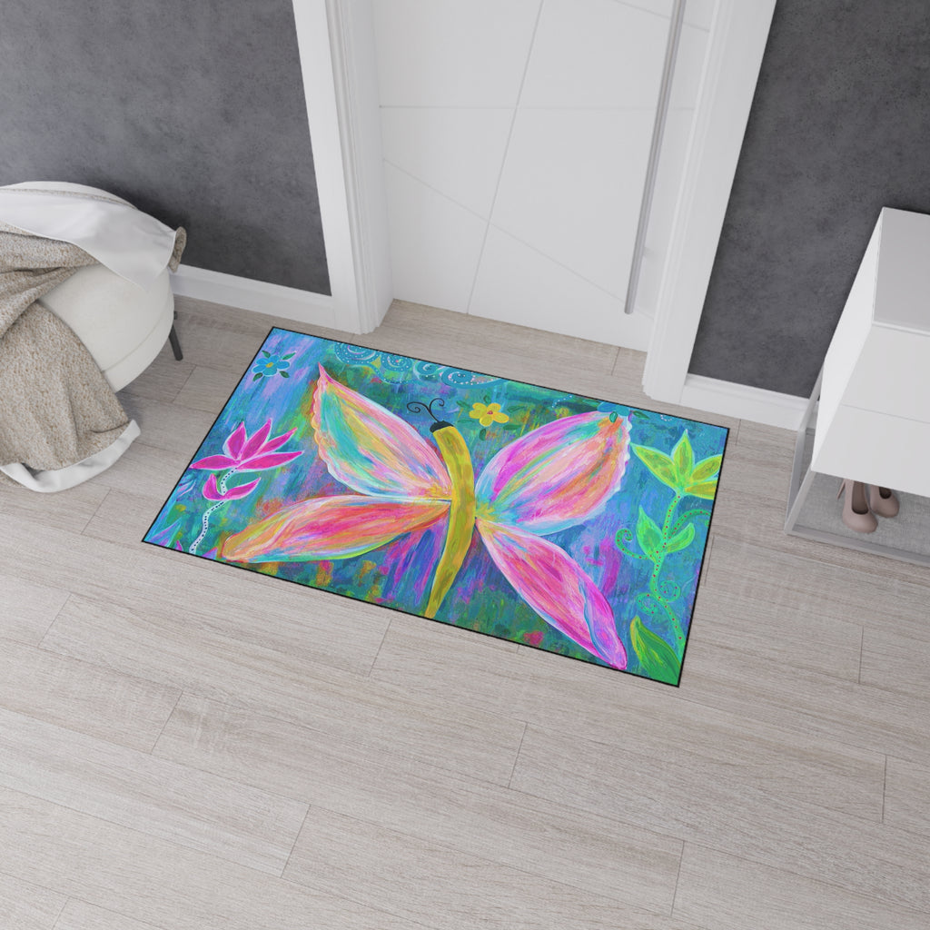 Pink Butterfly Floral Floor Mat — Colorful Garden Doormat