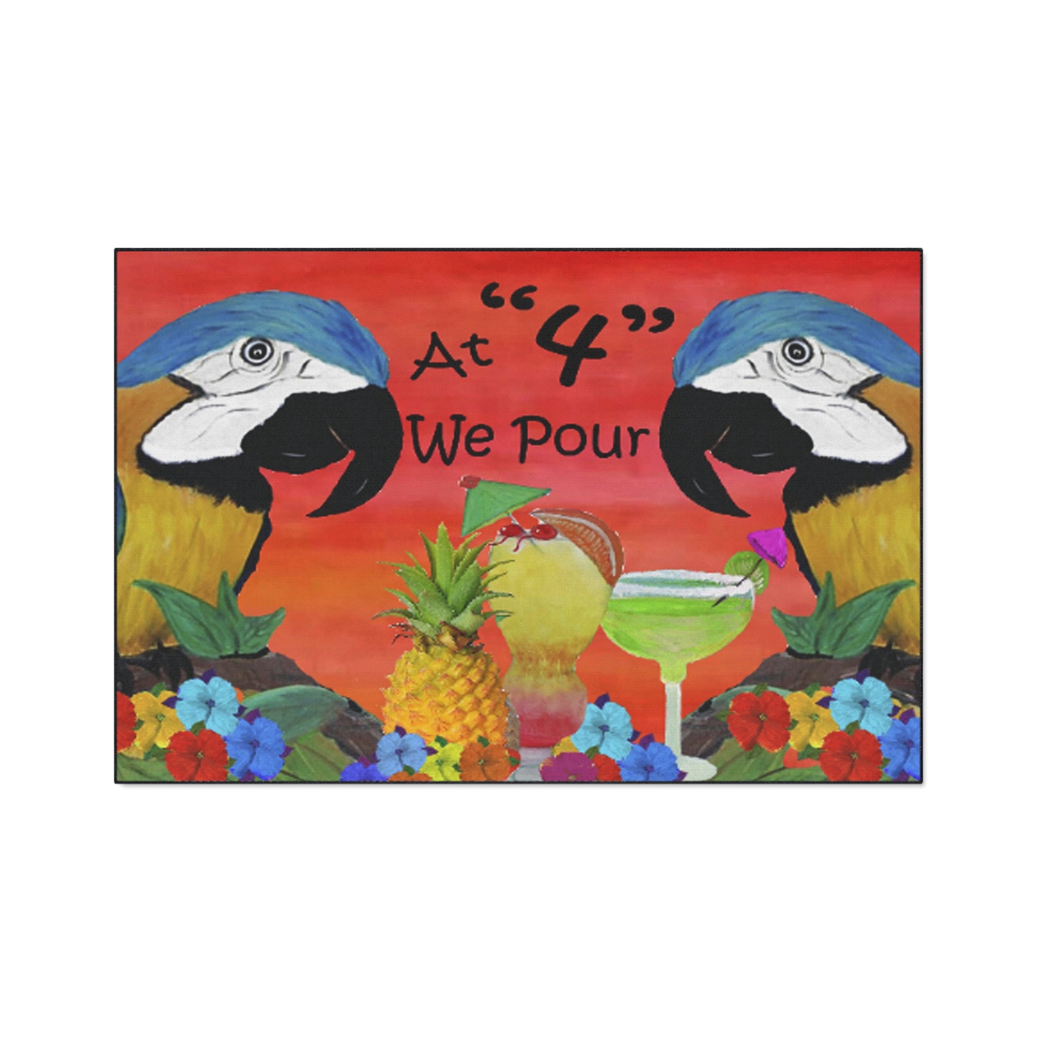 Tropical Parrot Floor Mat — "At 4 We Pour" Bar Welcome Doormat