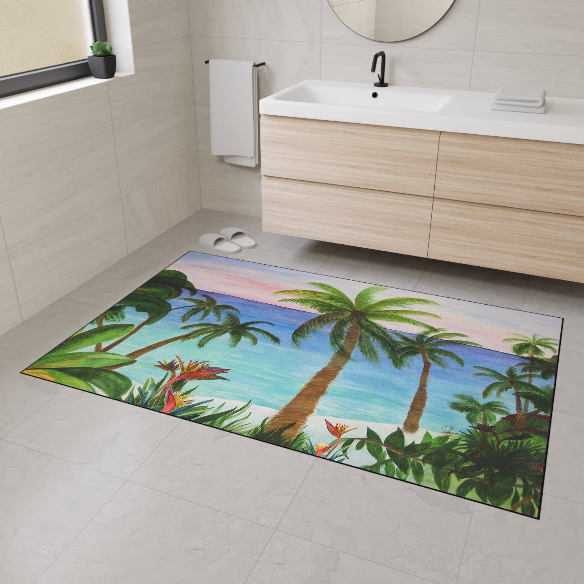 Tropical Palm Beach Floor Mat — Heavy Duty Non-Slip Entrance Rug