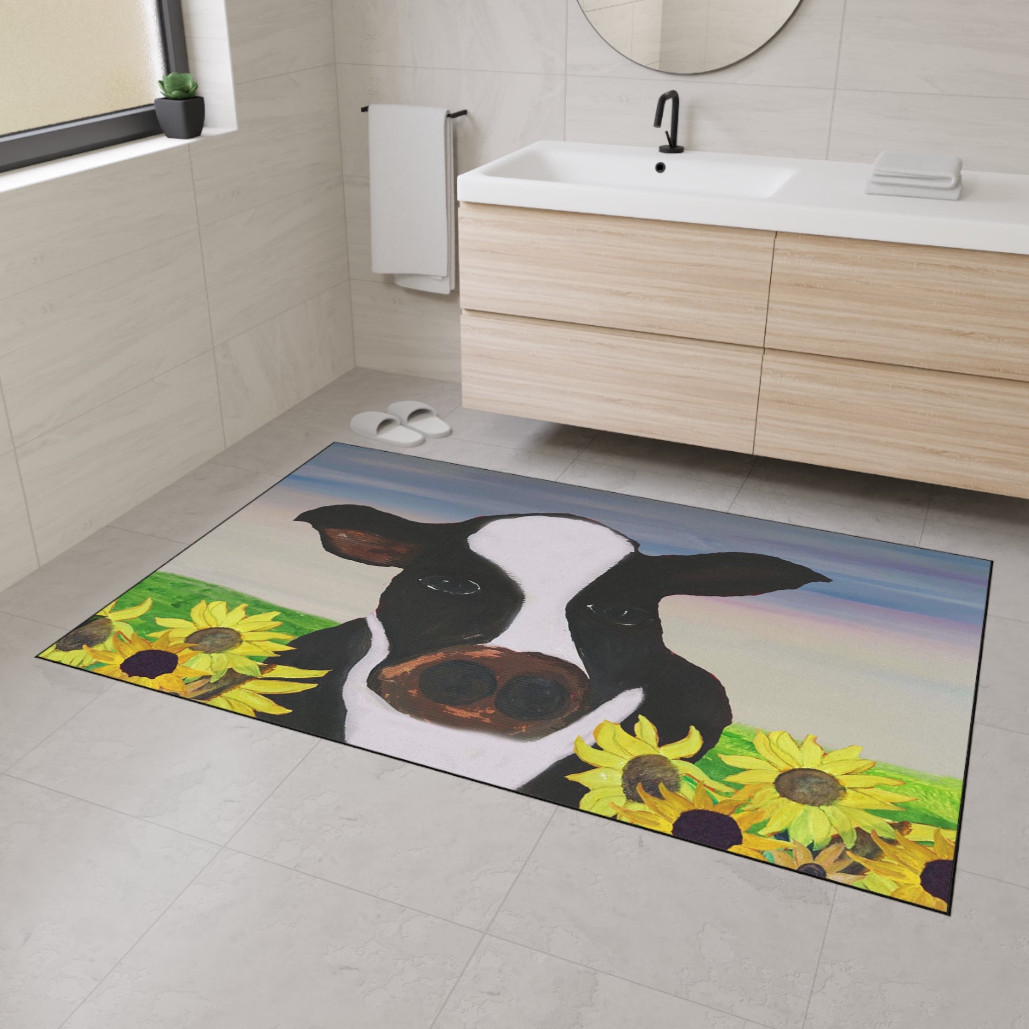 Cow & Sunflowers Heavy Duty Floor Mat — Farmhouse Welcome Doormat