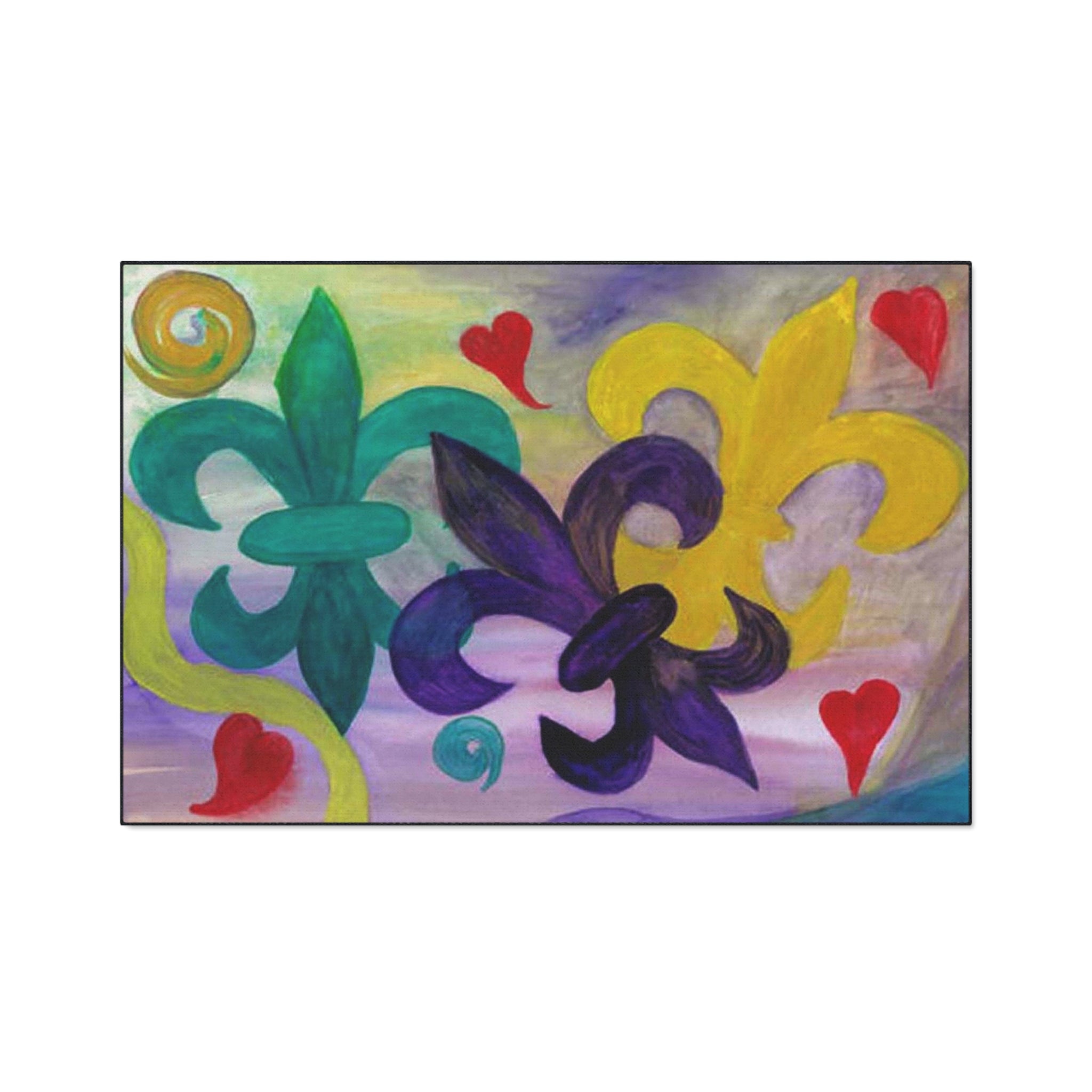 Mardi Gras Fleur-de-Lis Heavy Duty Floor Mat — Colorful Hearts & Fleur Design