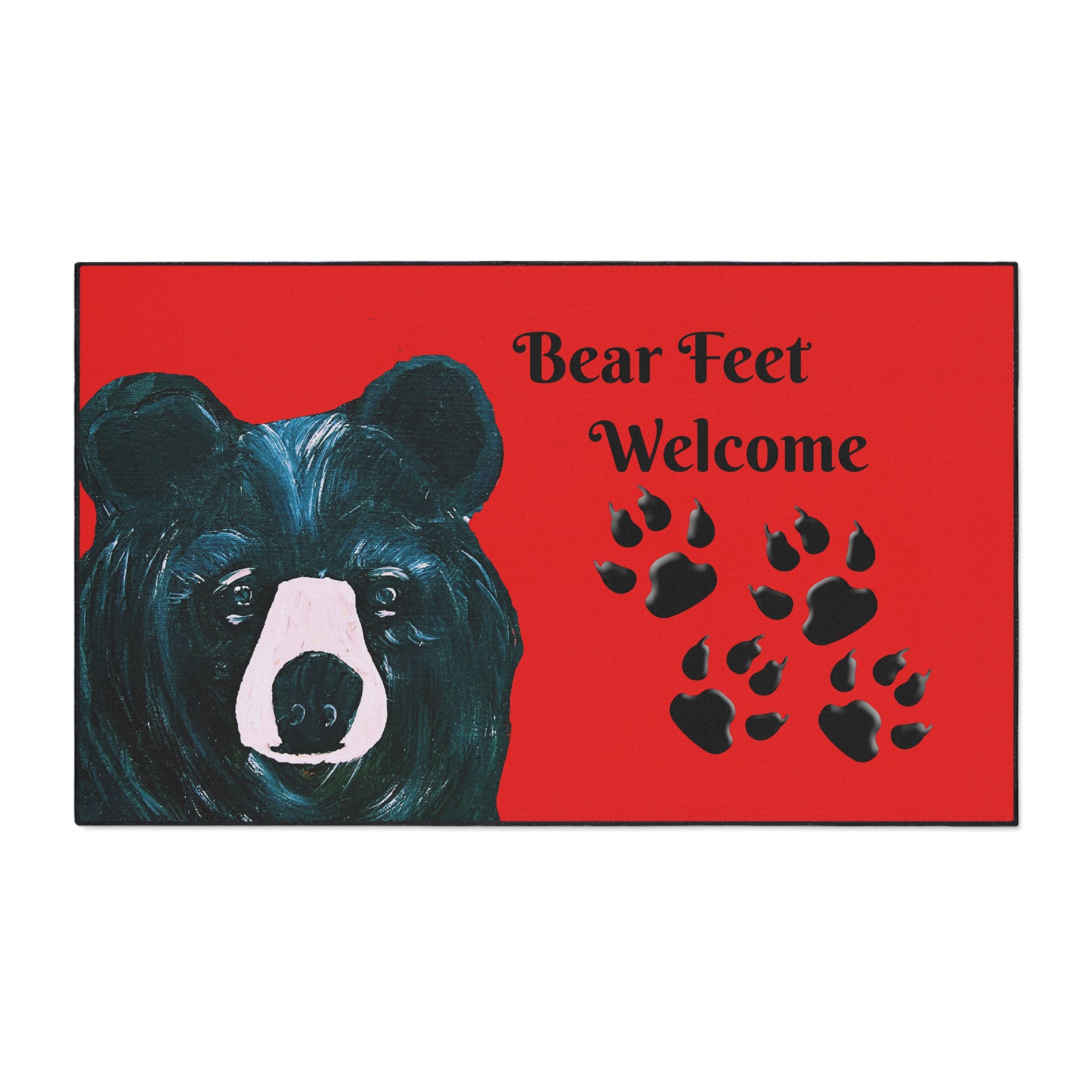 Bear Feet Welcome Heavy-Duty Floor Mat — Red Cabin Doormat with Bear Paw Prints