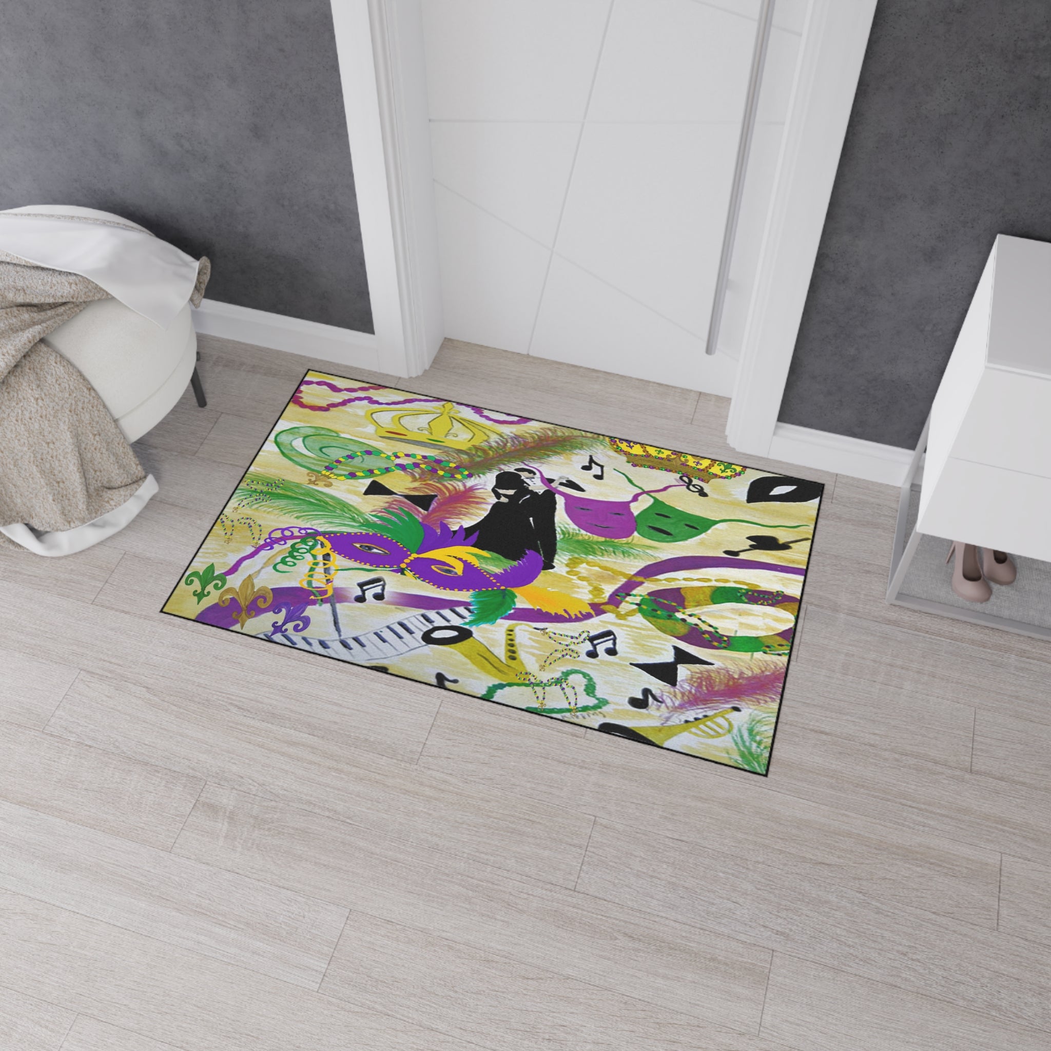 Mardi Gras Heavy Duty Floor Mat — Festive Masks, Music & Beads Entrance Rug