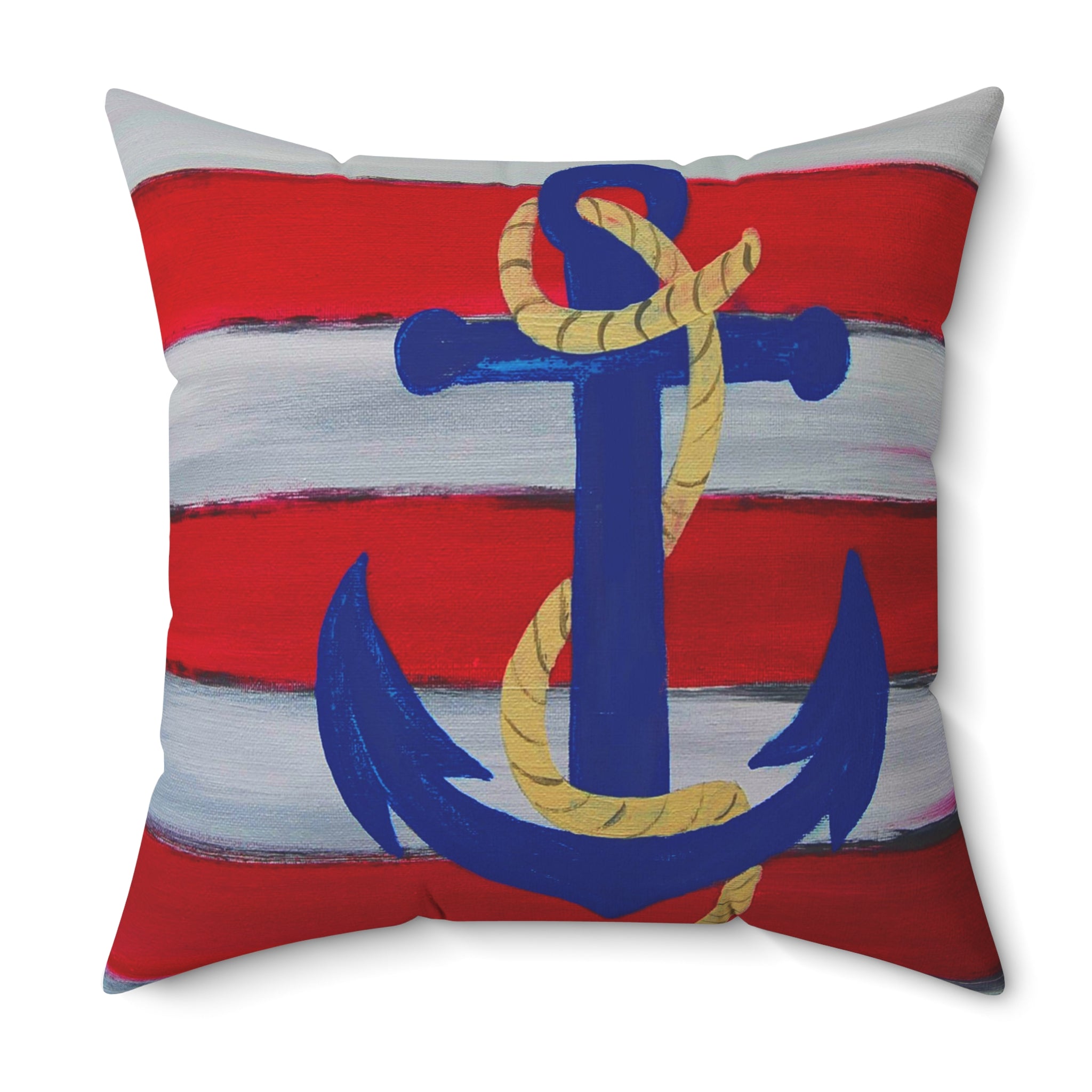Nautical Anchor Pillow — Red & White Stripe Decorative Throw
