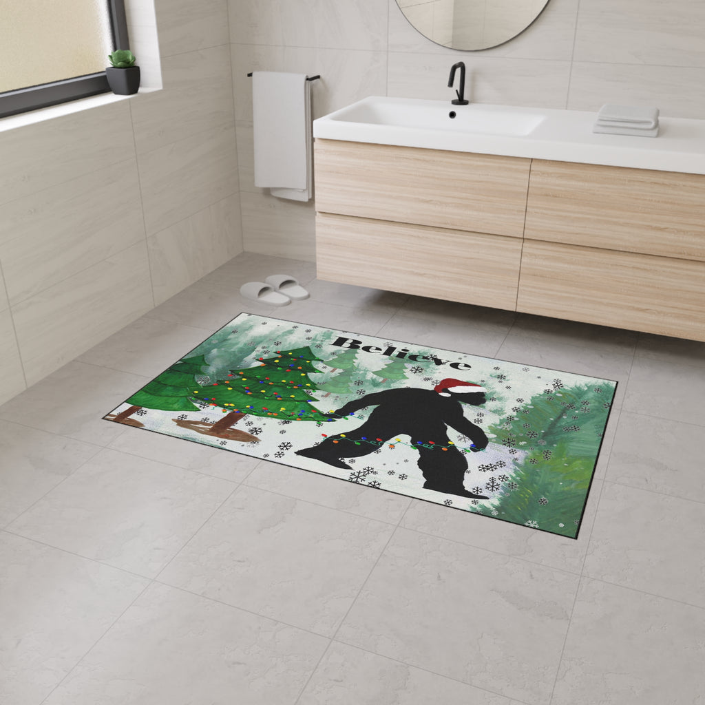 Believe Bigfoot Sashquash Holiday Floor Mat