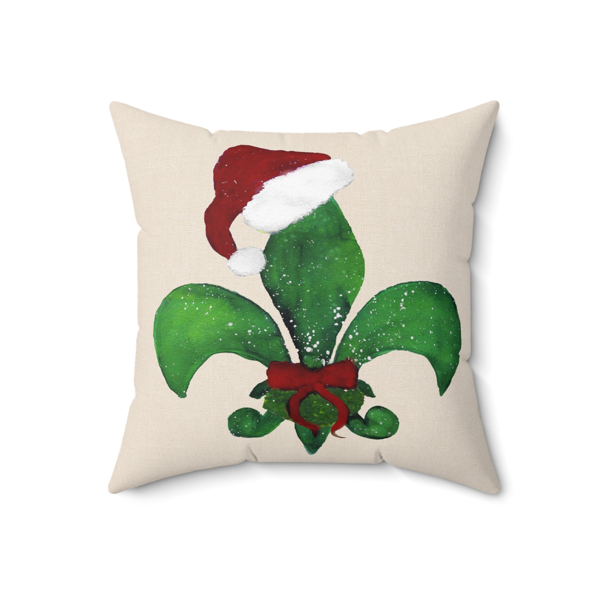 Christmas Fleur‑de‑Lis Decorative Pillow — Santa Hat Holiday Accent