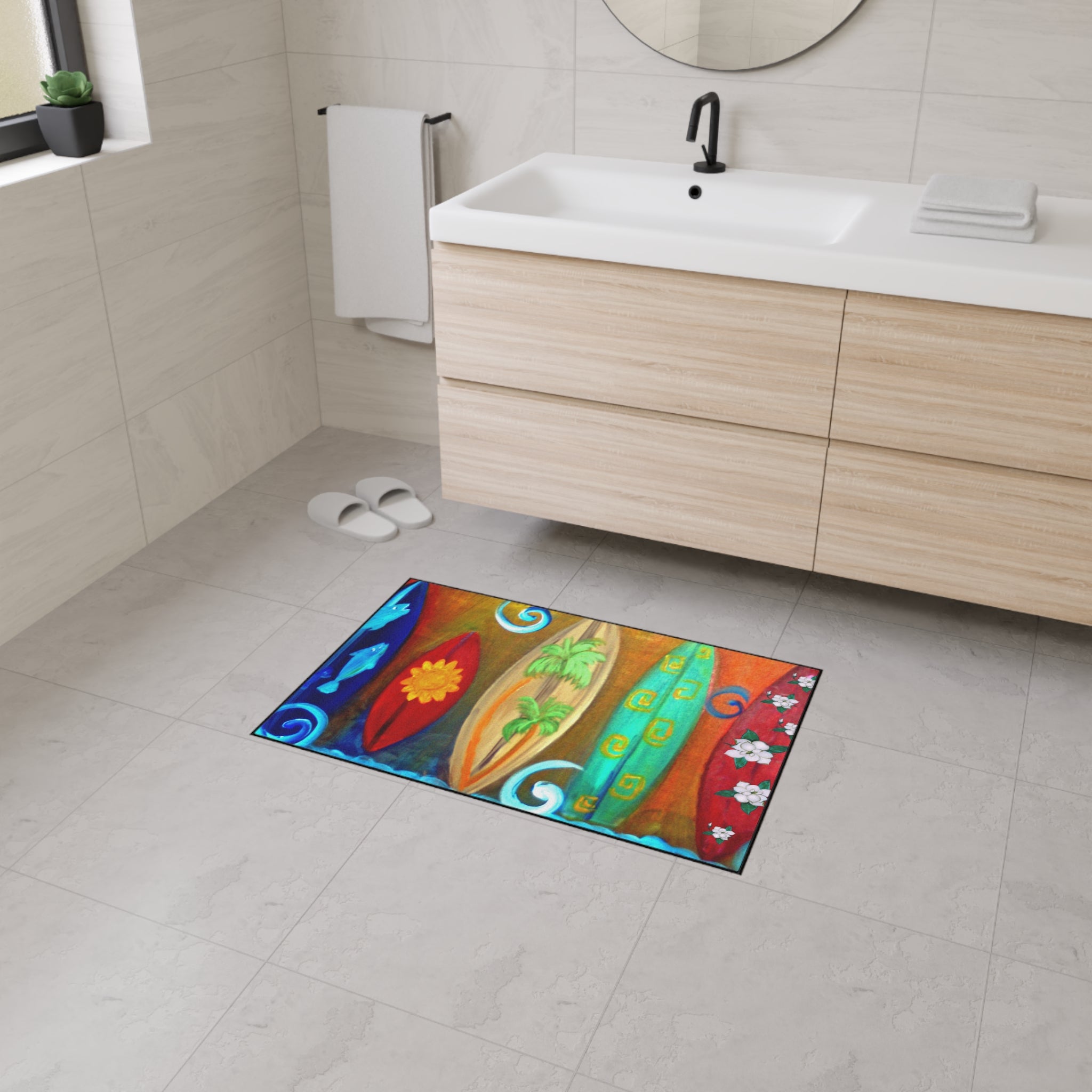 Surfboard Beach Floor Mat — Heavy Duty Tropical Welcome Mat