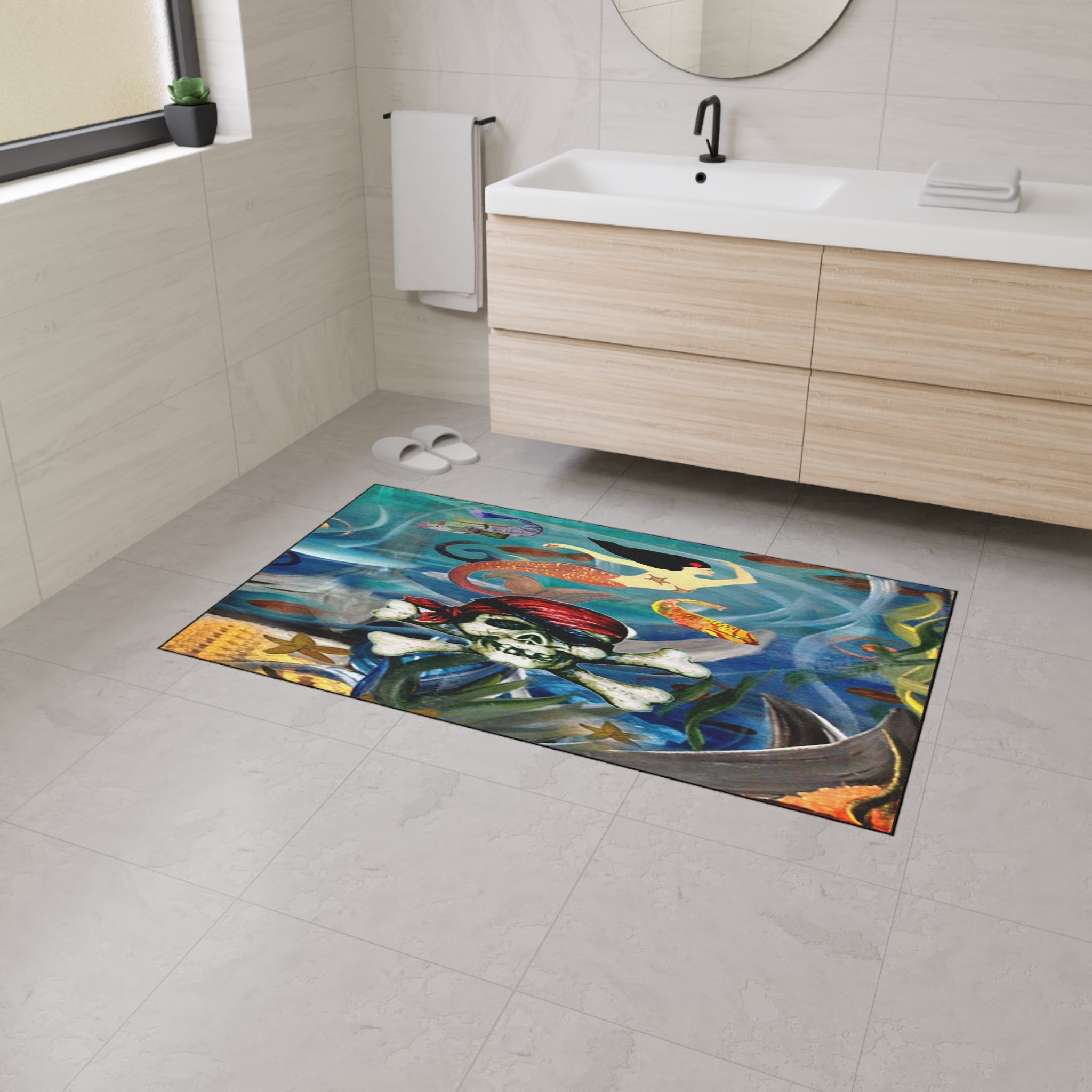 Pirate Skull & Mermaid Heavy Duty Floor Mat — Nautical Entryway Rug