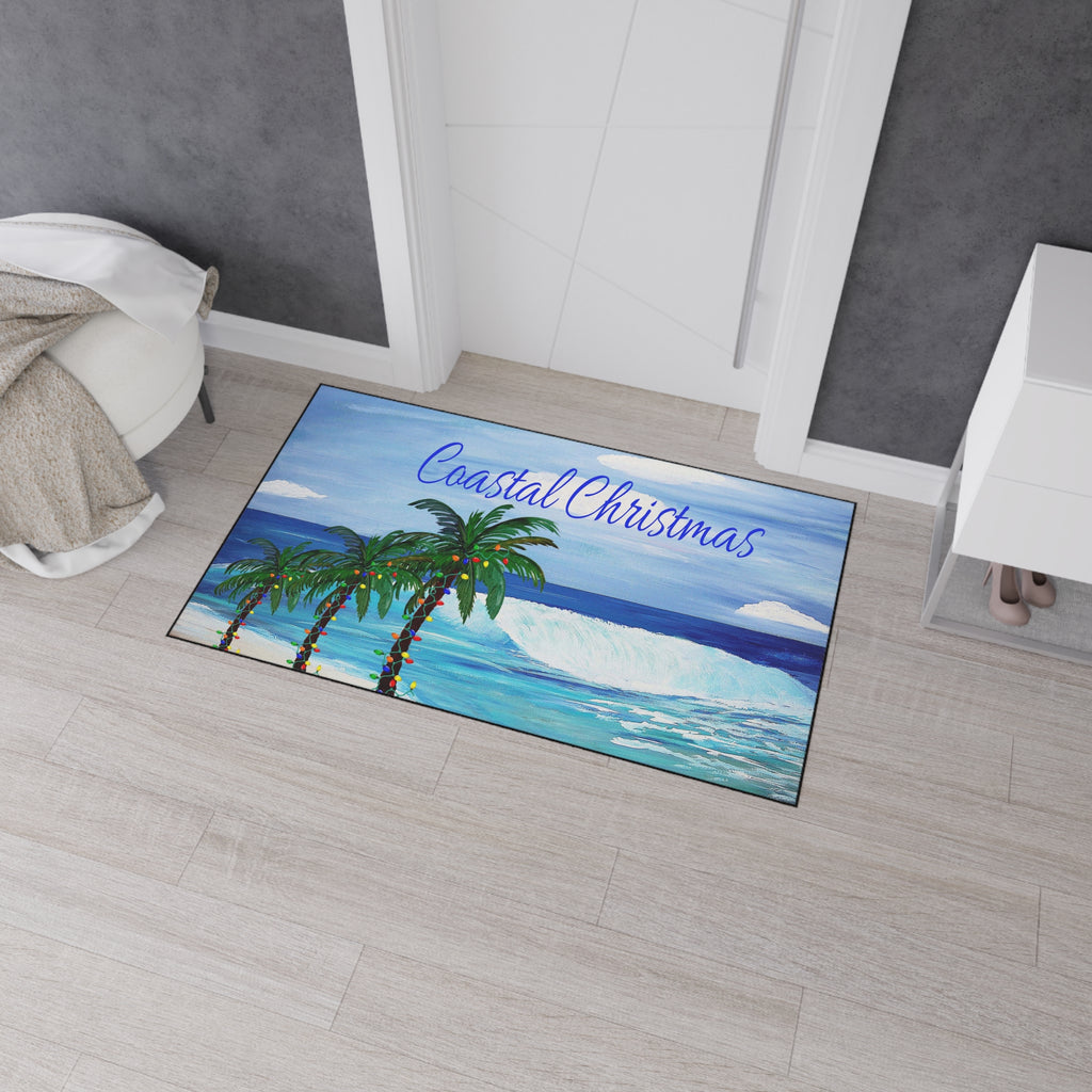 Coastal Christmas Floor Mat — Beach Palm Trees Holiday Doormat