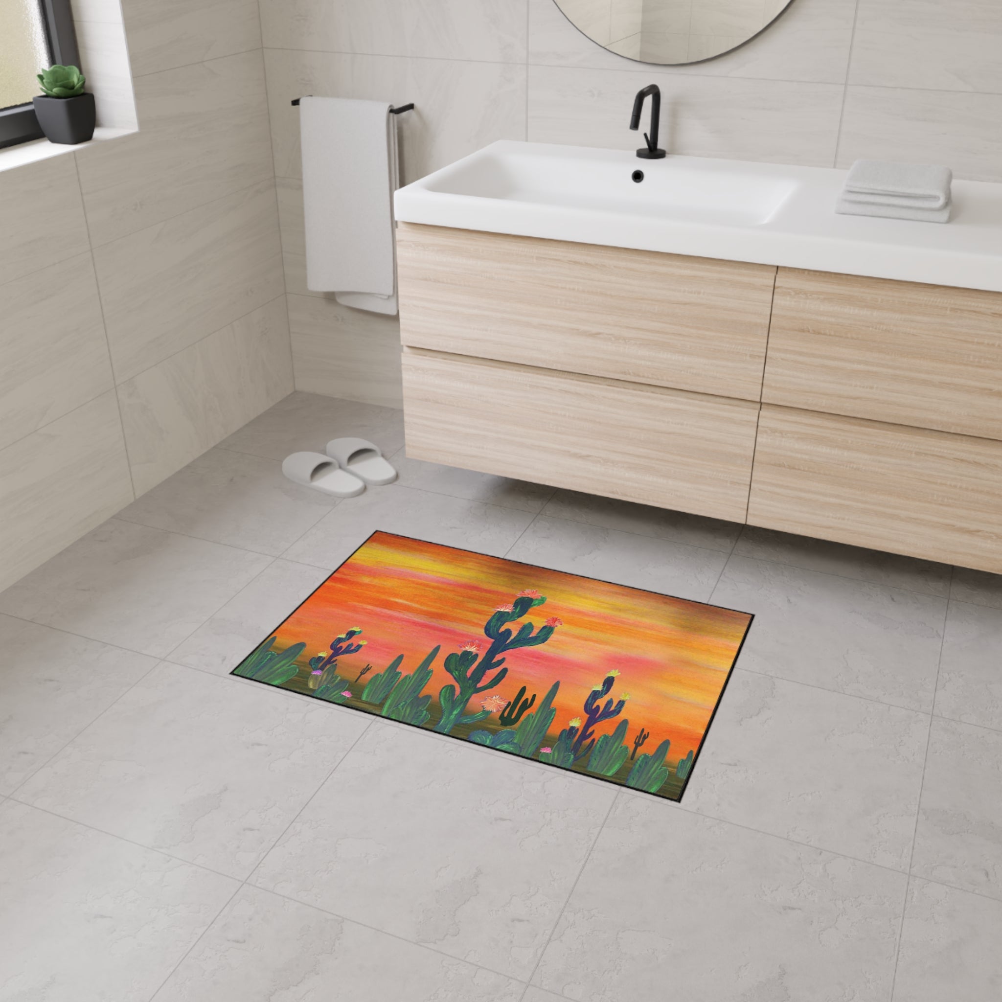 Desert Sunset Cactus Flowers Floor Mat