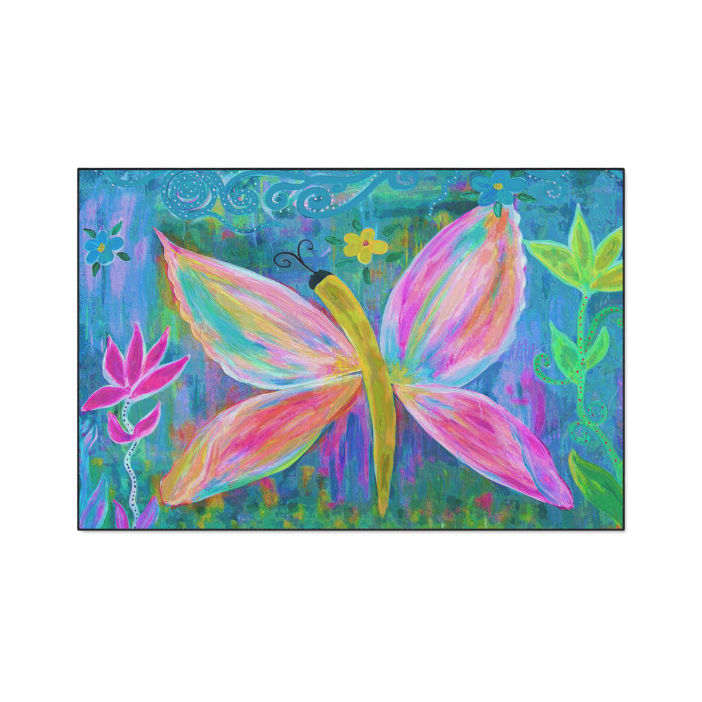 Pink Butterfly Floral Floor Mat — Colorful Garden Doormat