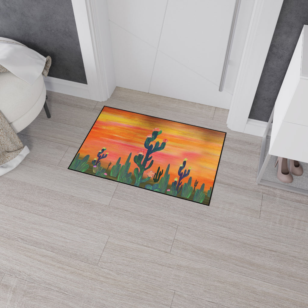 Desert Sunset Cactus Flowers Floor Mat