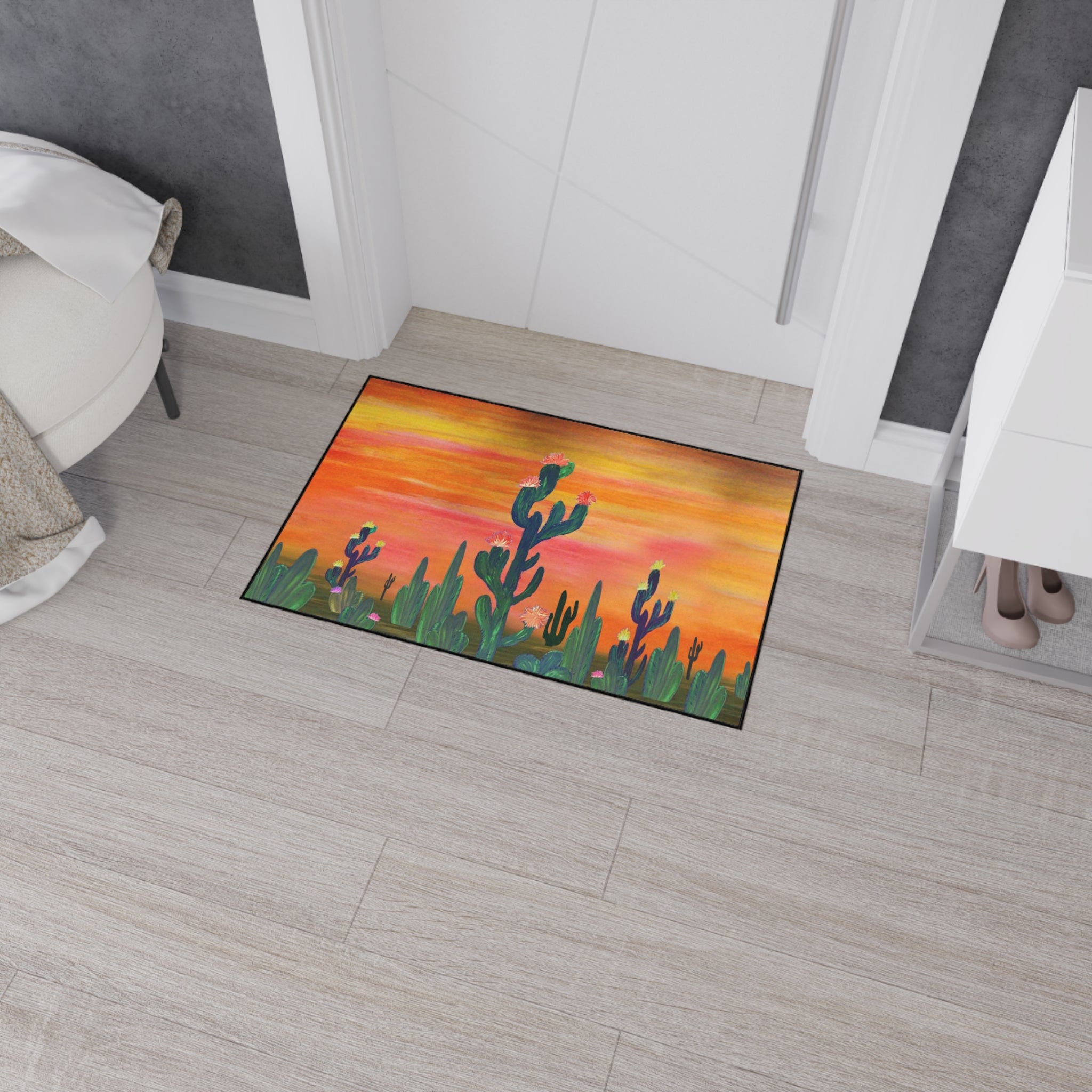 Desert Sunset Cactus Flowers Floor Mat