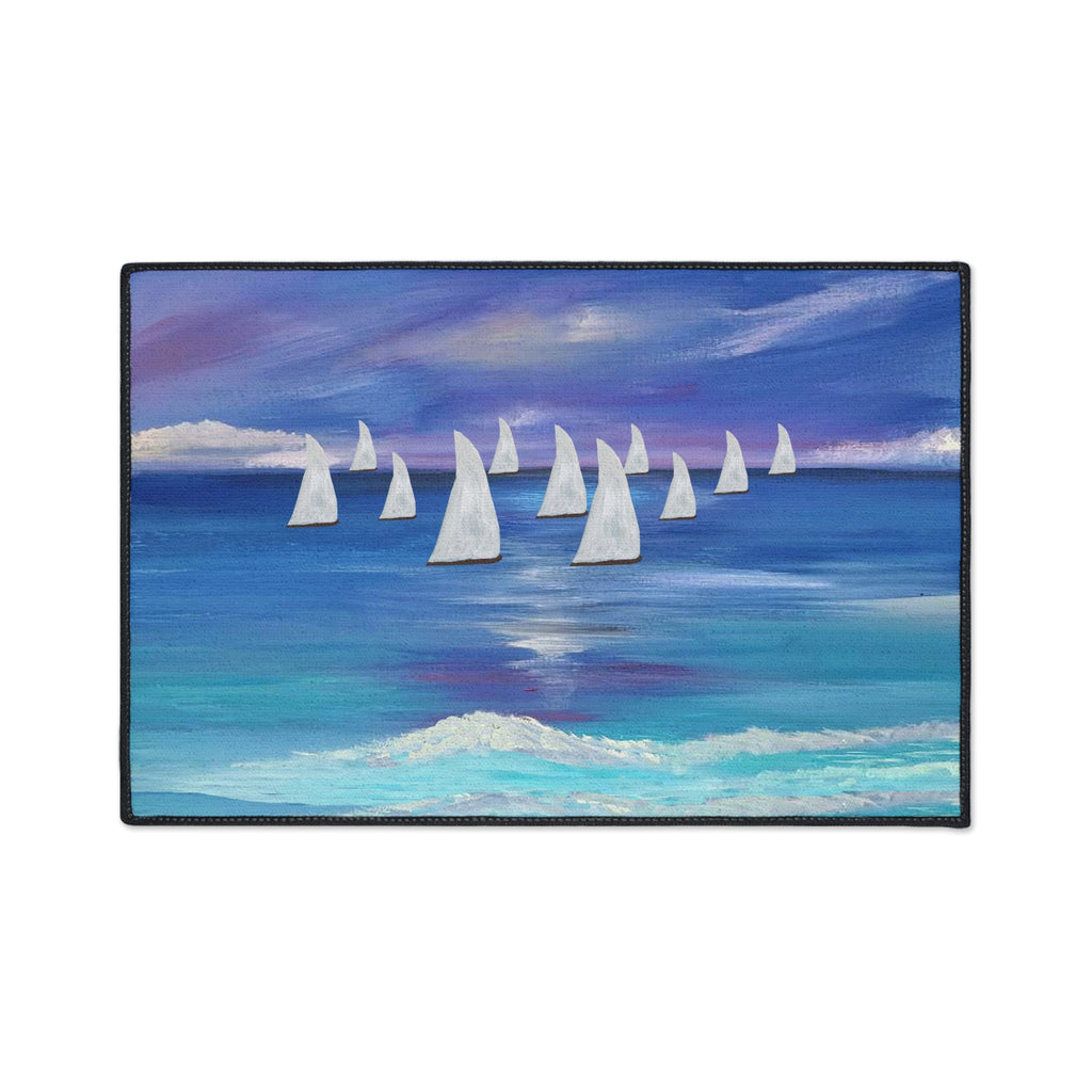 Nautical Sailboat Sea Floor Mat — Heavy-Duty Coastal Welcome Rug
