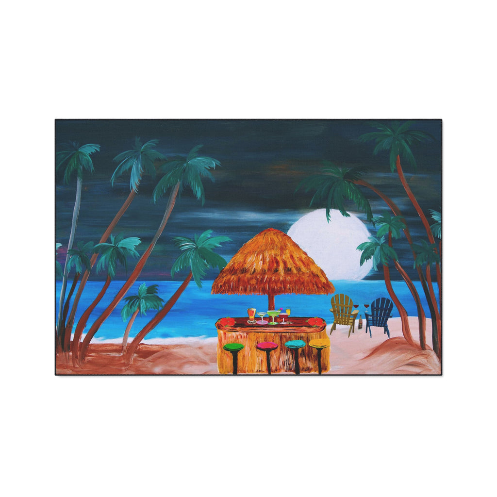 Tropical Beach Tiki Mat — Heavy Duty Floor Mat with Sunset Palm Paradise Design