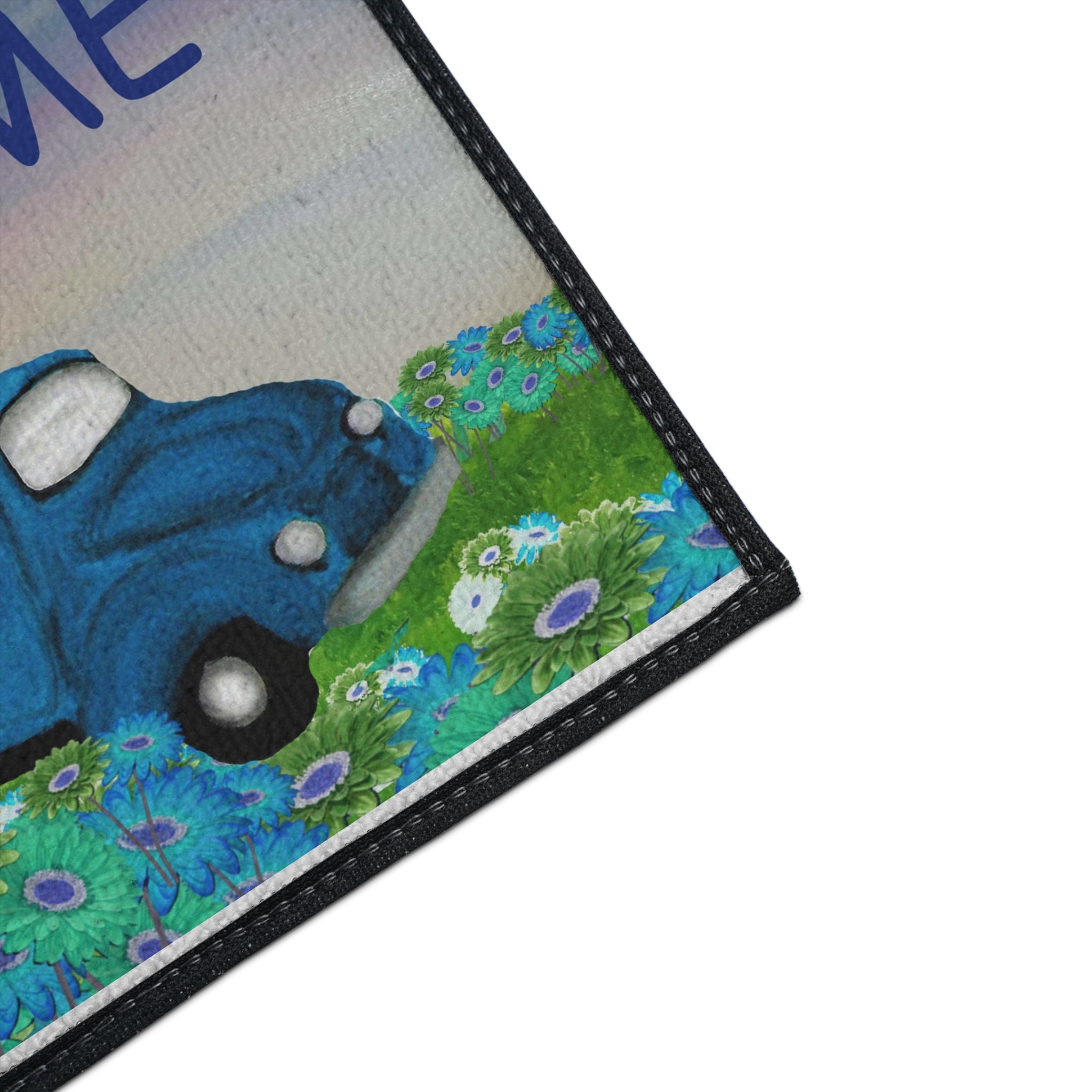 Welcome Blue Truck Doormat - Heavy Duty Floor Mat with Sunflowers