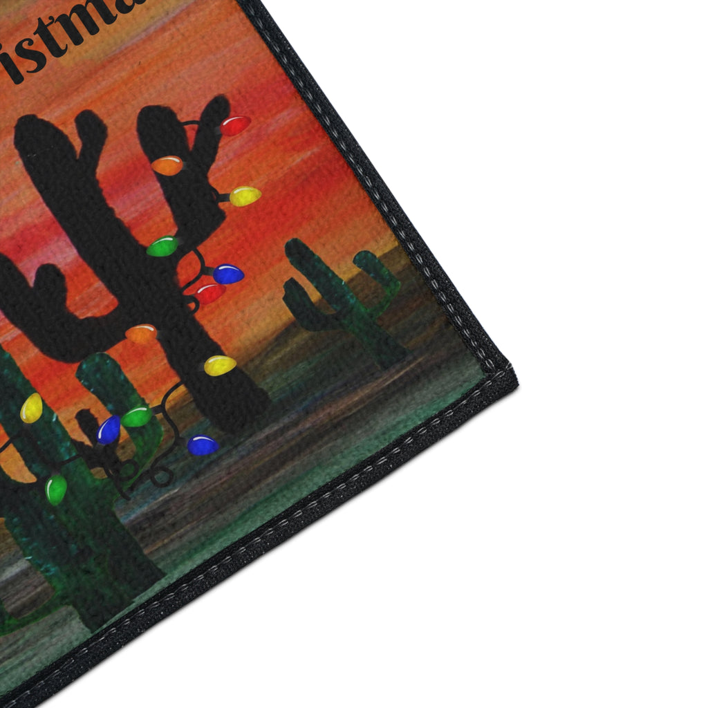 Christmas Cactus Doormat - "Merry Christmas" Desert Sunset Floor Mat