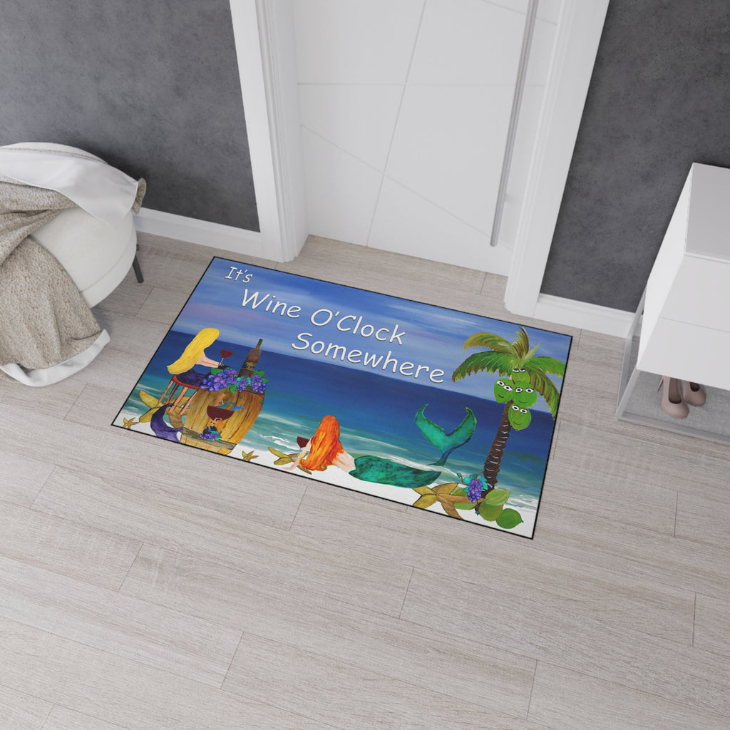 Heavy Duty Floor Mat – "It’s Wine O’Clock Somewhere" Beach Mermaid Welcome Mat
