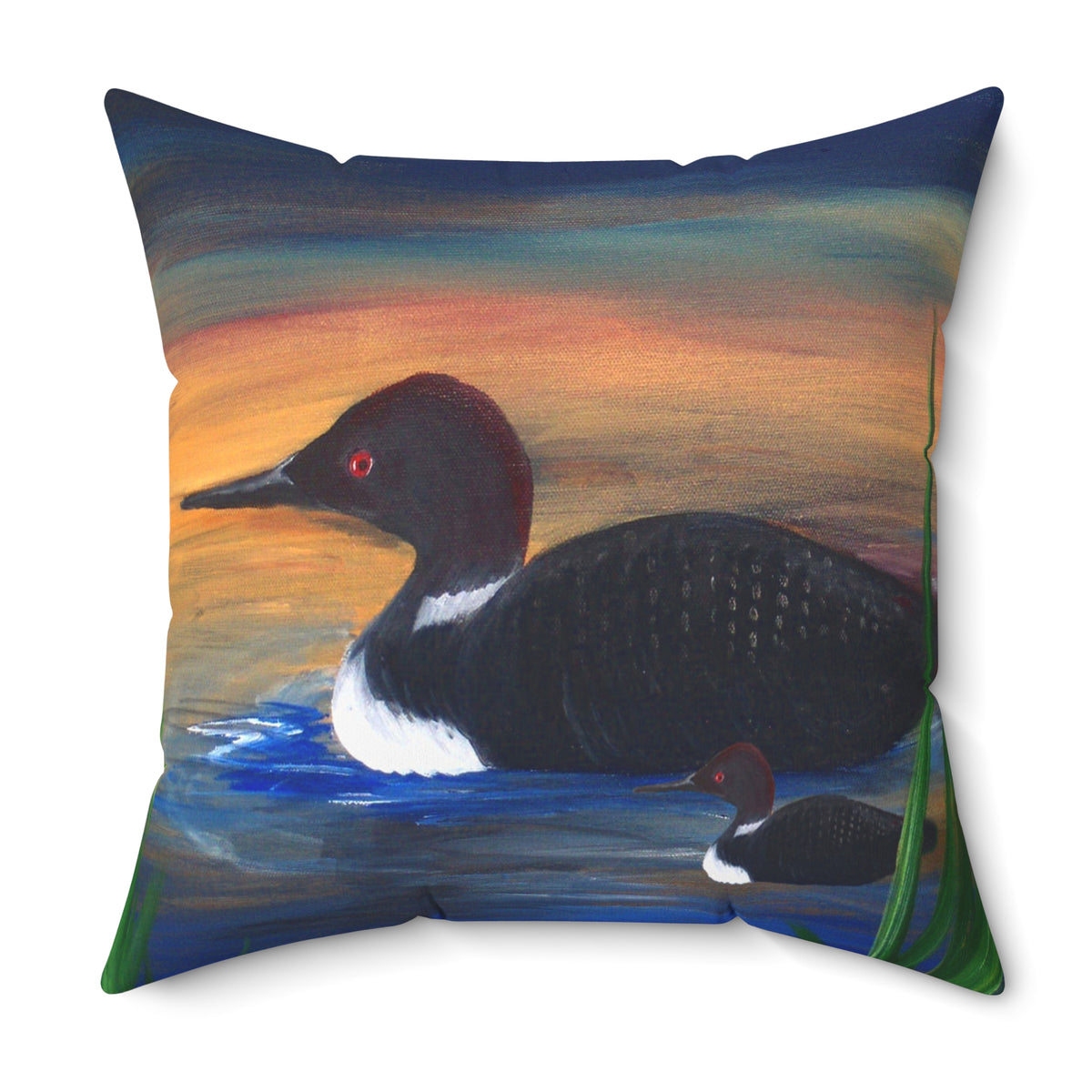 Loon Sunset Square Pillow — Duck Lake Decorative Throw Pillow