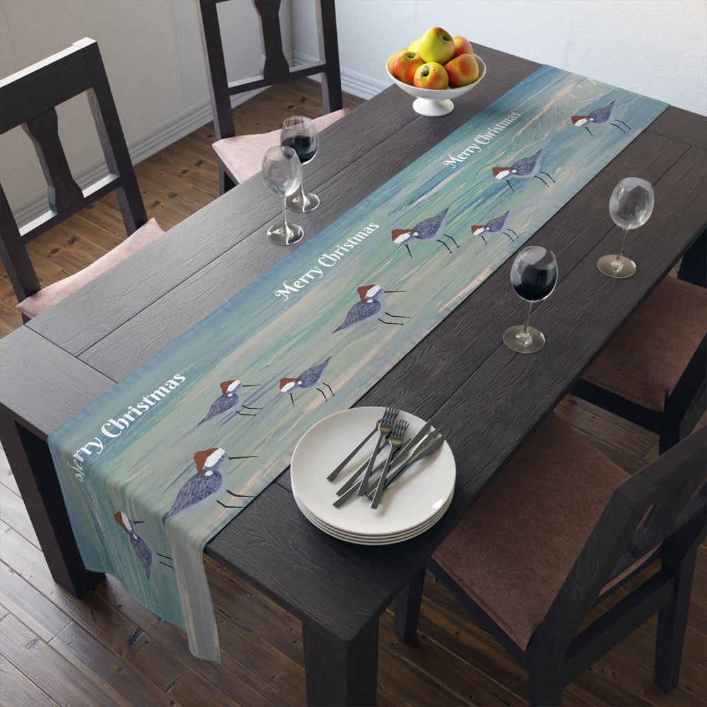 Christmas Shorebirds Table Runner – 'Merry Christmas' Coastal Holiday Decor