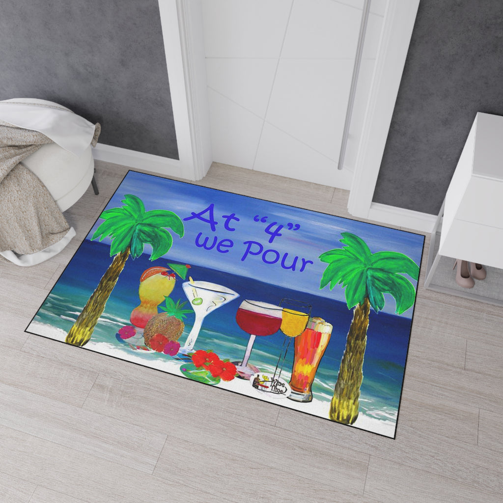 Heavy Duty Floor Mat — "At '4' We Pour" Tropical Cocktail Beach Doormat