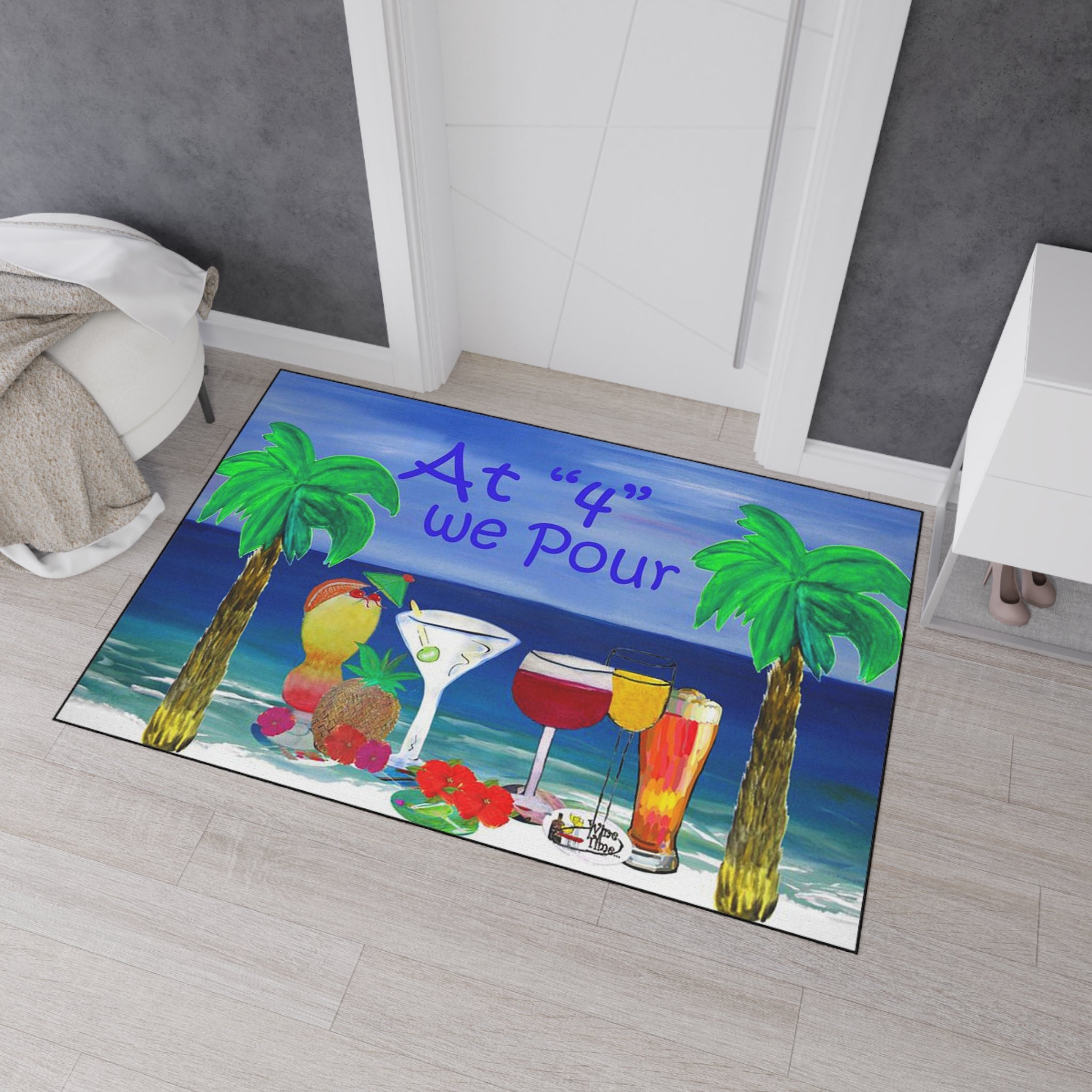 Heavy Duty Floor Mat — "At '4' We Pour" Tropical Cocktail Beach Doormat