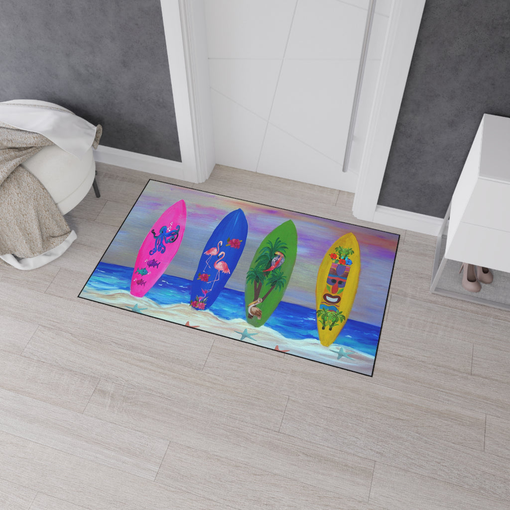 Tropical Surfboard Beach Mat — Heavy Duty Floor Mat with Colorful Surf Art