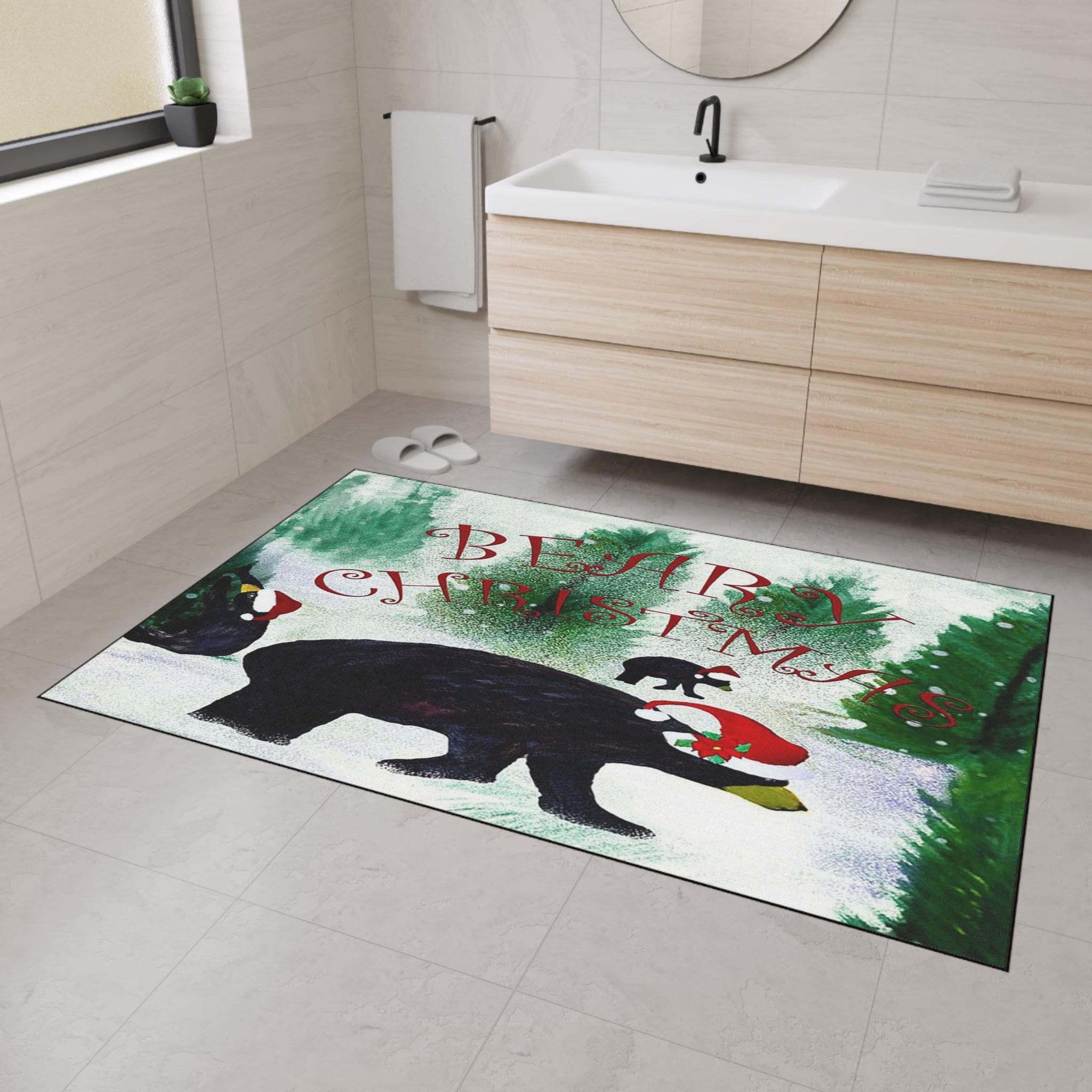 Bear-y Christmas Heavy Duty Floor Mat — Festive Bear Family Holiday Doormat