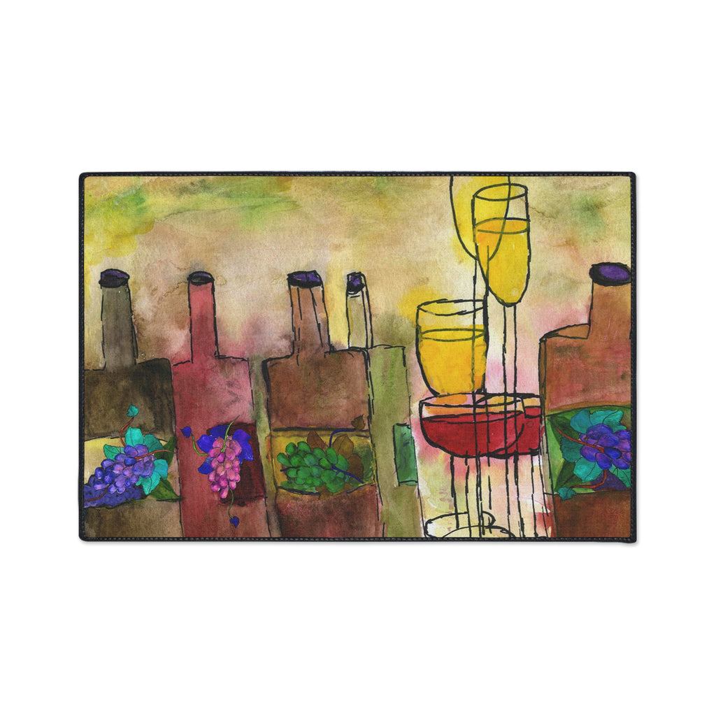 Tuscany Wine bottles artsy floor mat rug.