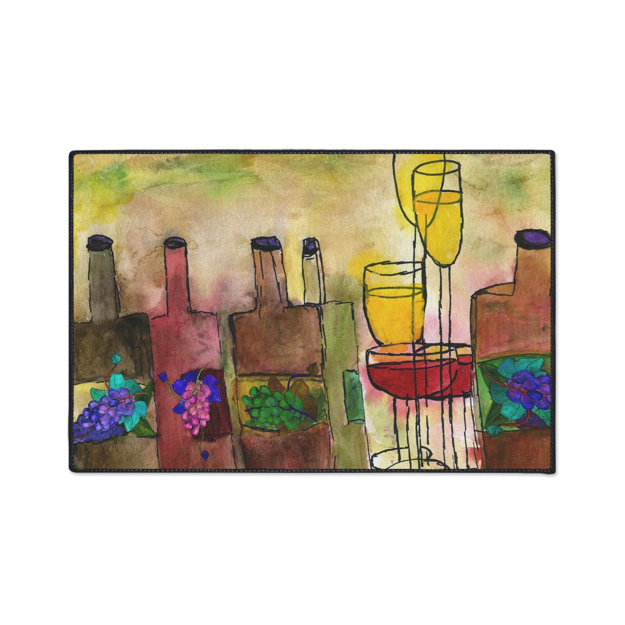 Tuscany Wine bottles artsy floor mat rug.