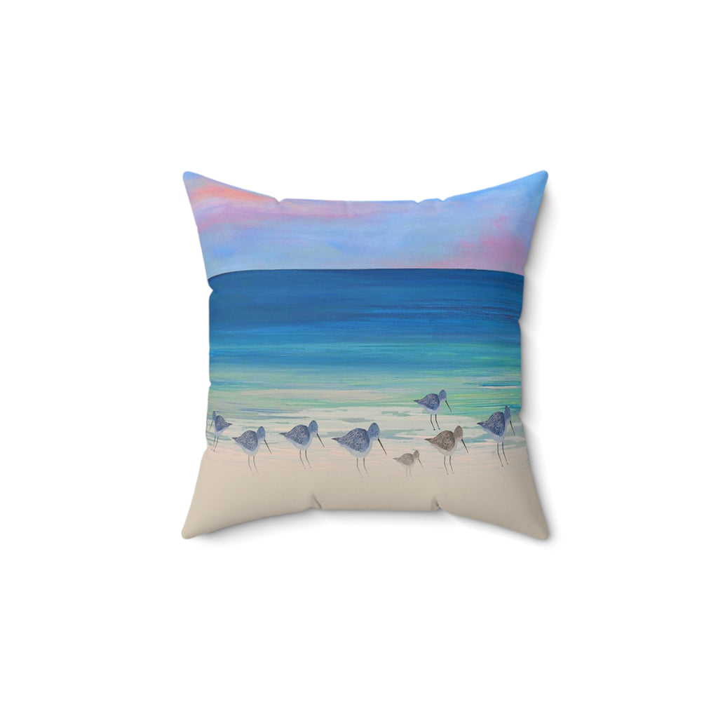 Beach Shorebirds Throw Pillow — Coastal Ocean Sunset Decorative Pillow