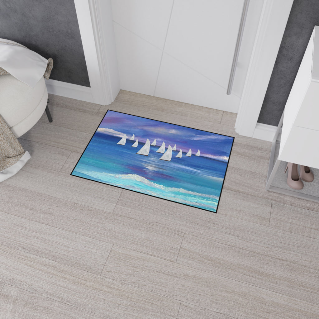 Nautical Sailboat Sea Floor Mat — Heavy-Duty Coastal Welcome Rug