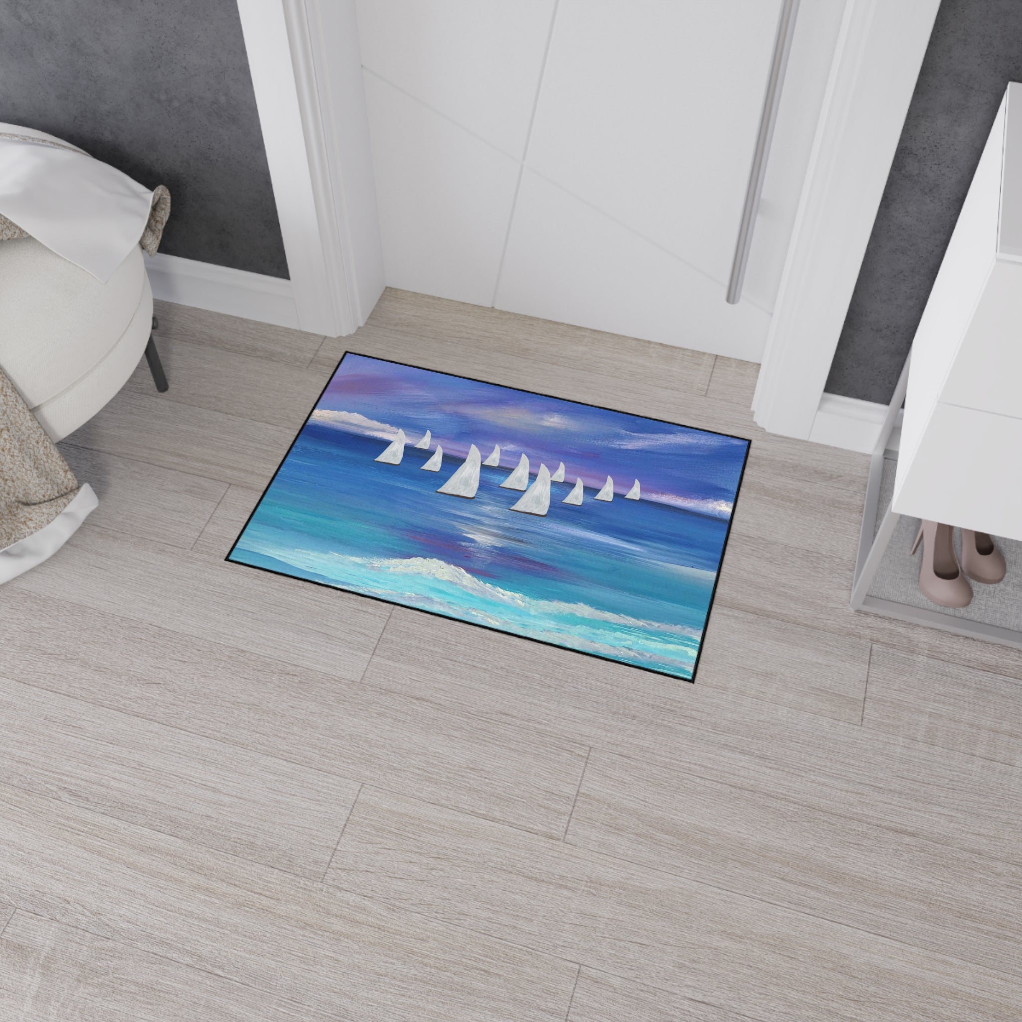 Nautical Sailboat Sea Floor Mat — Heavy-Duty Coastal Welcome Rug