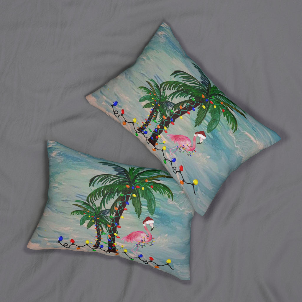 Santa flamingo Lumbar Pillow