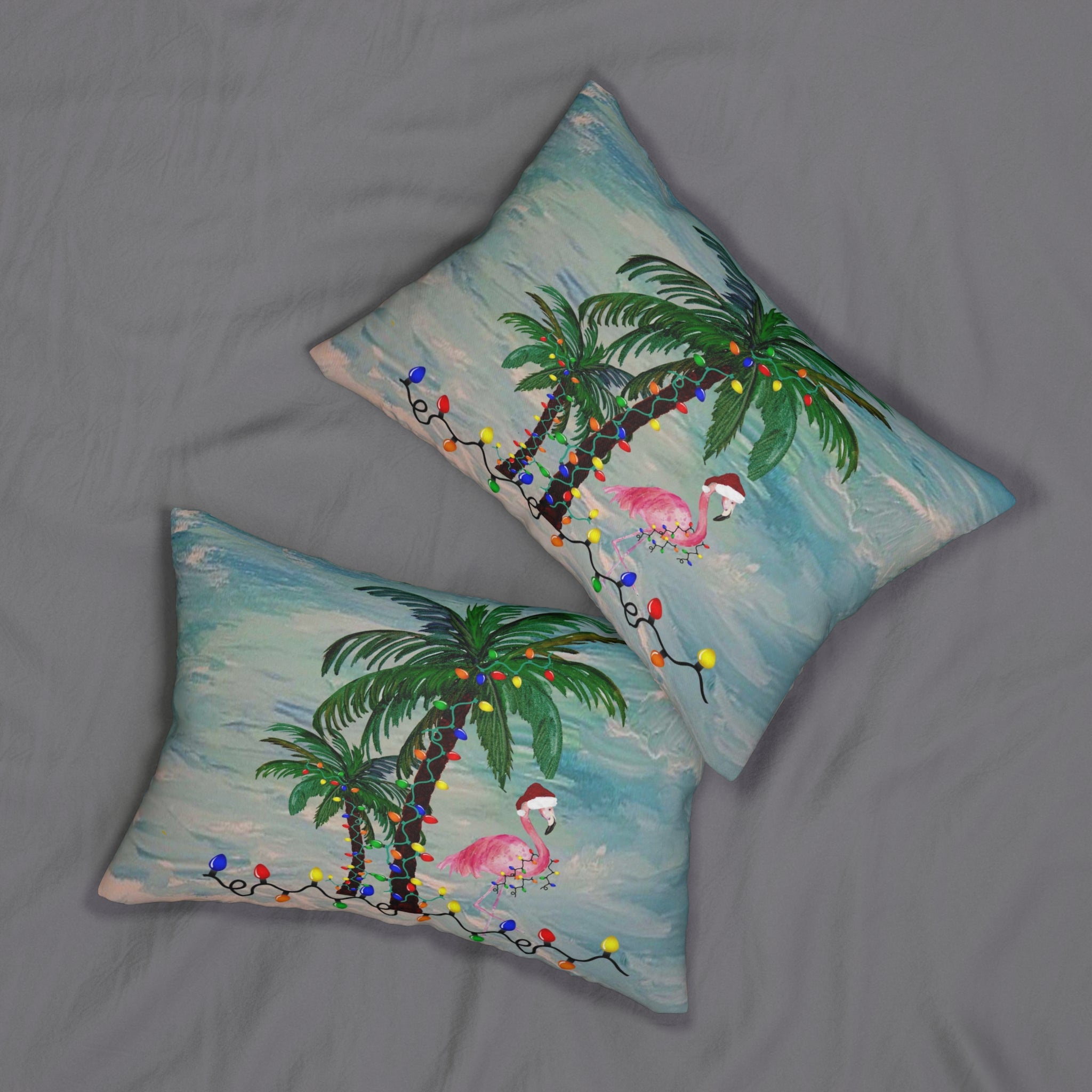 Santa flamingo Lumbar Pillow