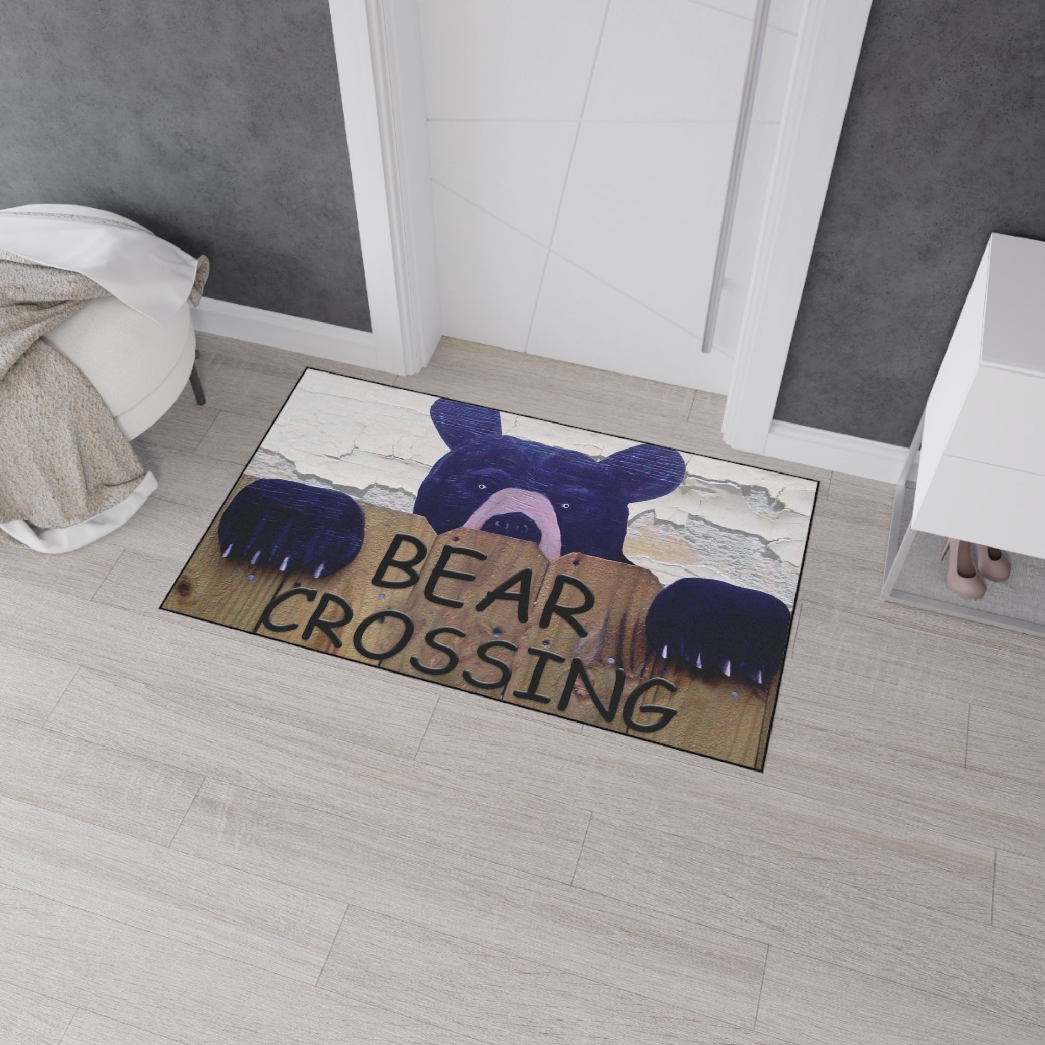 Bear Crossing Heavy-Duty Floor Mat — Rustic Welcome Doormat for Porch & Entry