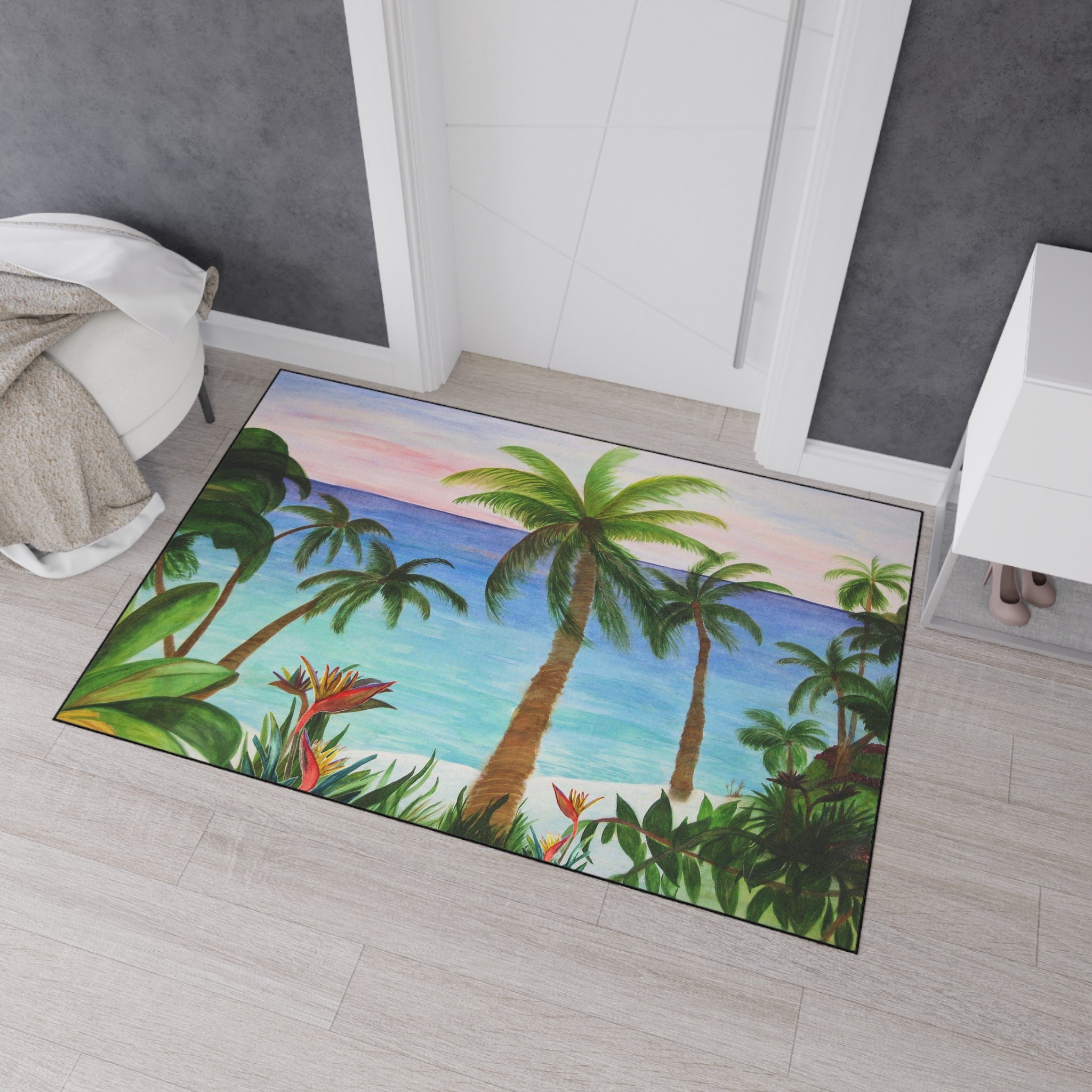 Tropical Palm Beach Floor Mat — Heavy Duty Non-Slip Entrance Rug