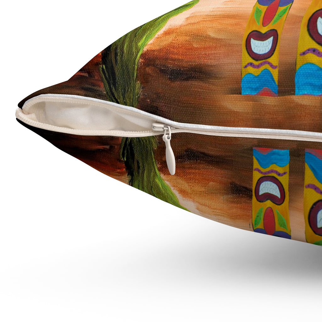 Tropical Tiki Flower Square Pillow — Tiki Man Totem Palm Throw
