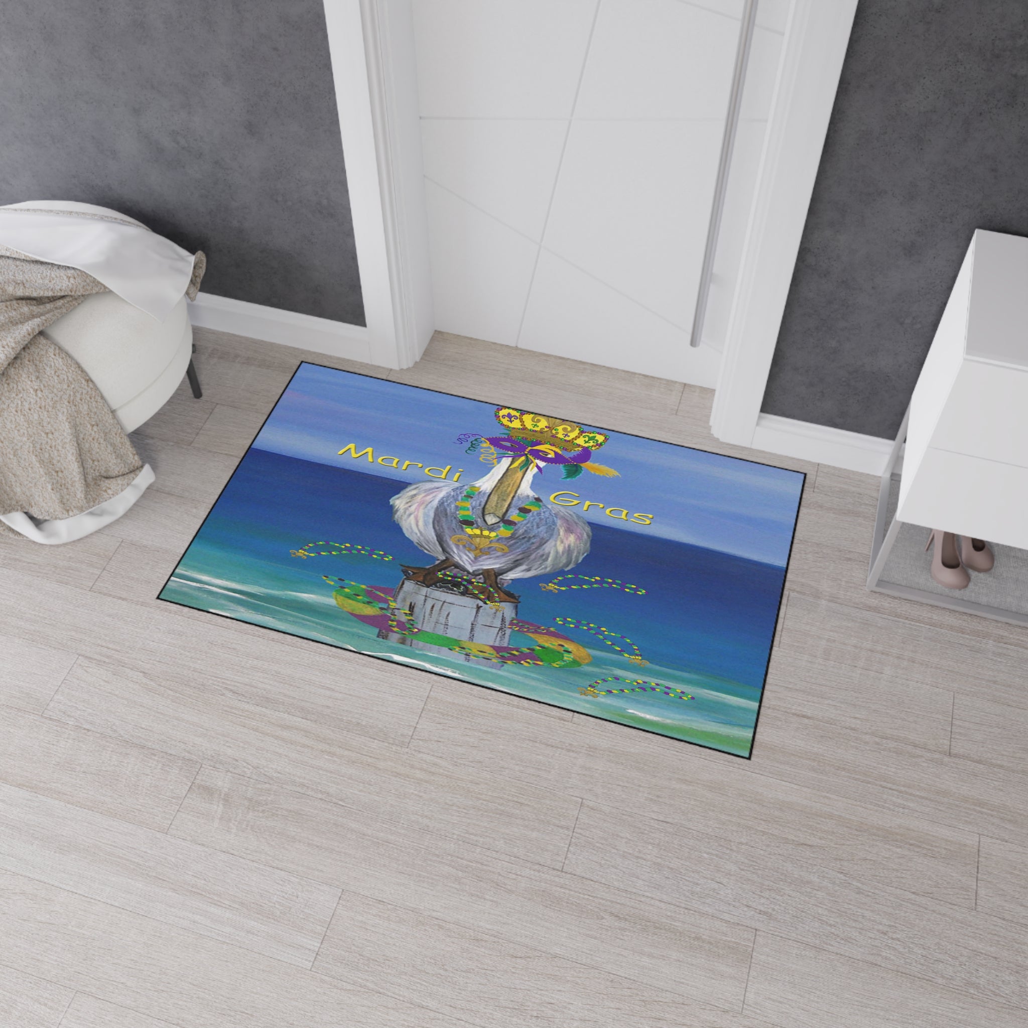 Mardi Gras Crowned Pelican Beach Heavy-Duty Floor Mat