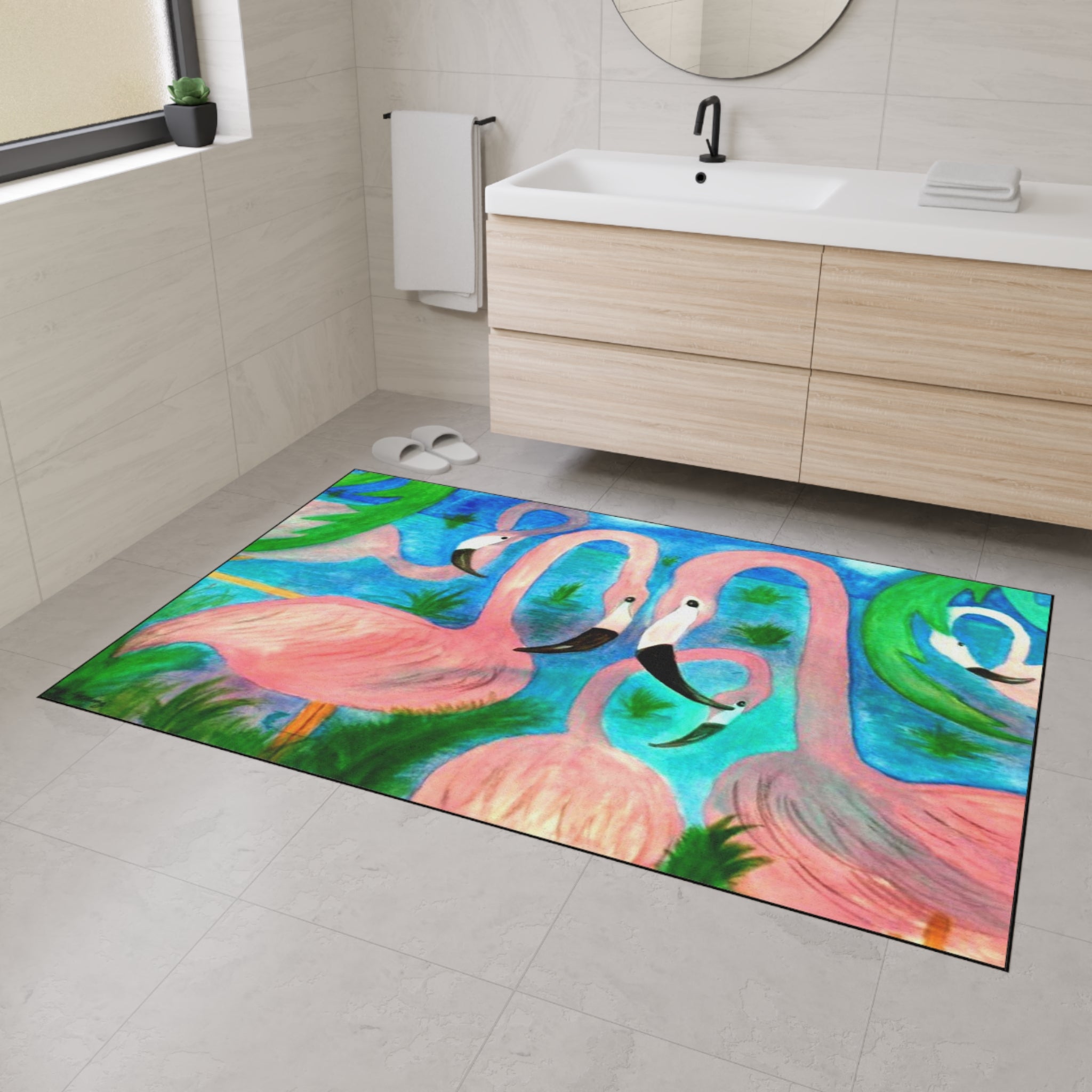 Flamingo Tropical Heavy Duty Floor Mat — Colorful Pink Birds Doormat