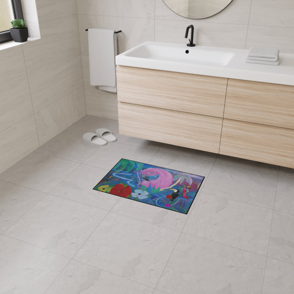 Tropical Flamingo Floor Mat — Colorful Jungle Bird Doormat