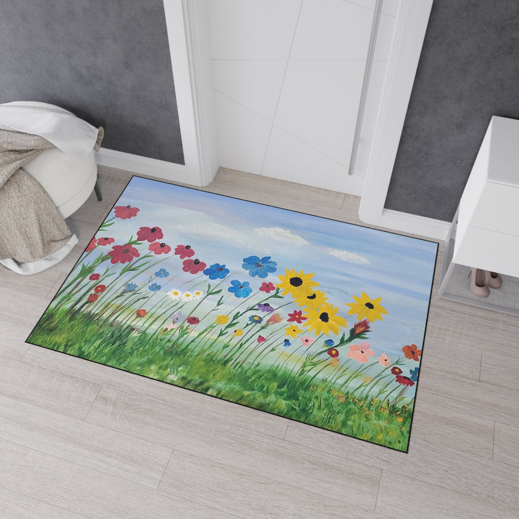 Wildflower Meadow Heavy-Duty Floor Mat — Durable Floral Doormat for Entryway, Kitchen & Patio