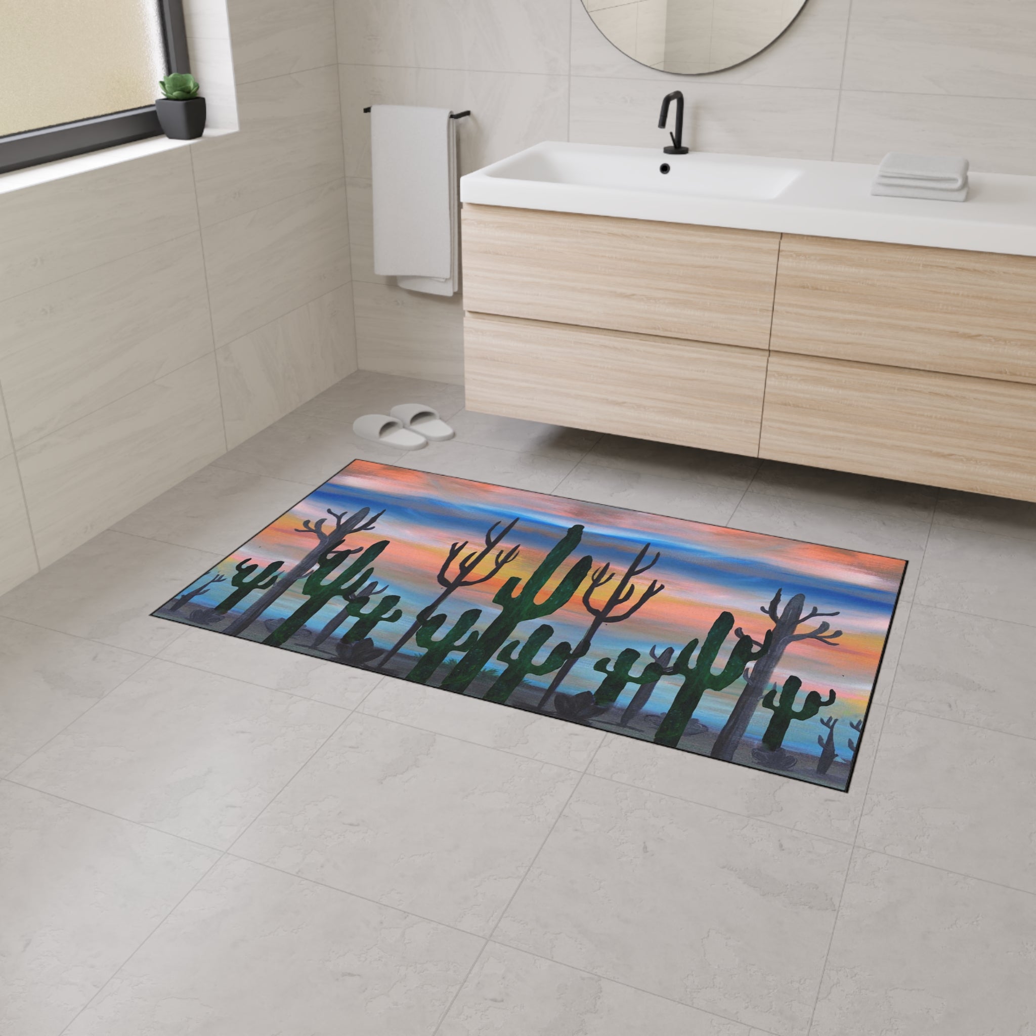 Desert Sunset Cactus Floor Mat — Heavy Duty Welcome Rug
