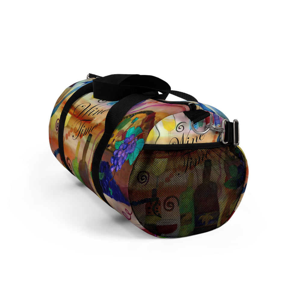 Wine Time Duffel Bag — Colorful Grapes & Bottles Travel Bag