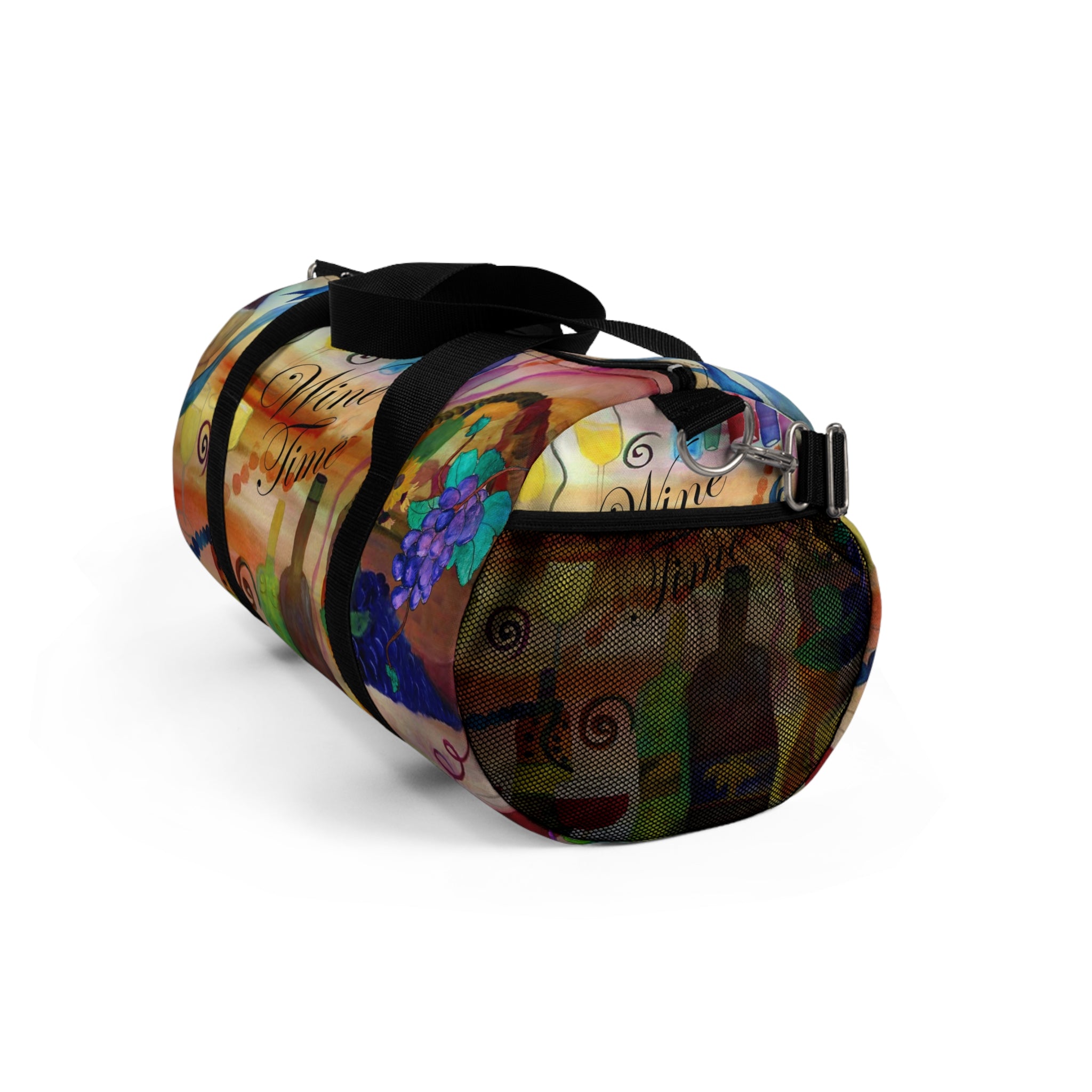 Wine Time Duffel Bag — Colorful Grapes & Bottles Travel Bag