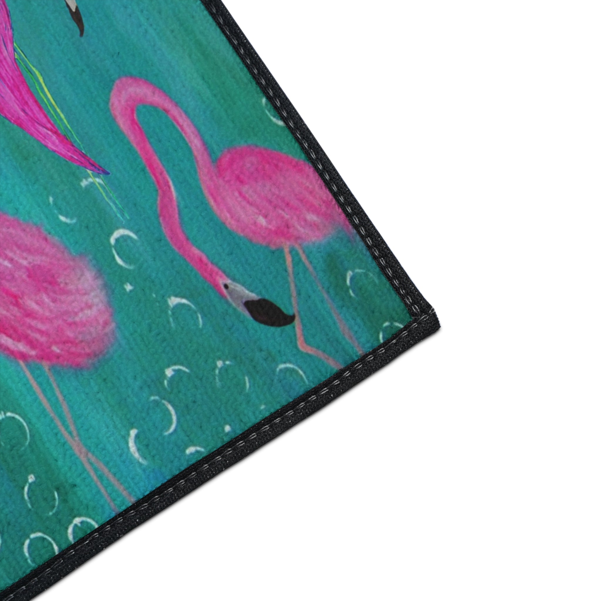 Flamingo Beach Floor Mat — Vibrant Pink Flamingos on Teal Non-Slip Mat
