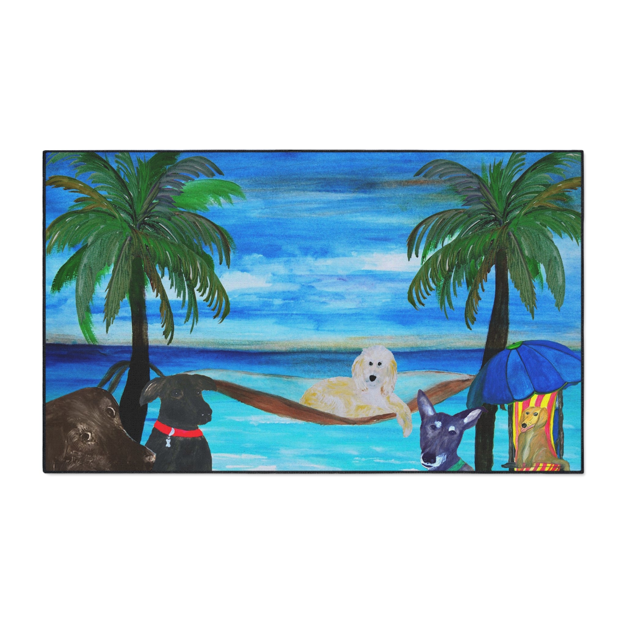 Beach Dogs Heavy Duty Floor Mat — Tropical Palm & Pup Doormat