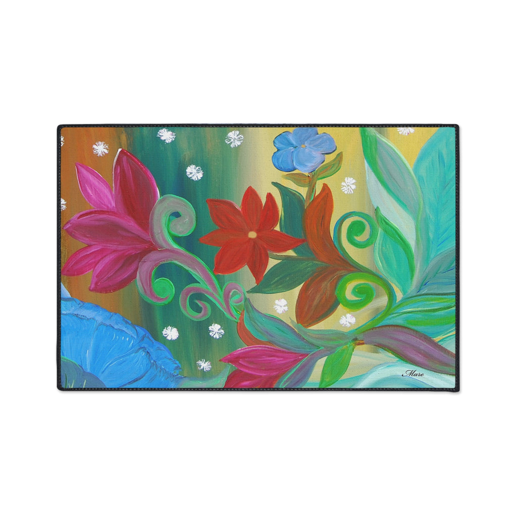Floral Bloom Heavy Duty Floor Mat – Colorful Tropical Flowers Welcome Rug