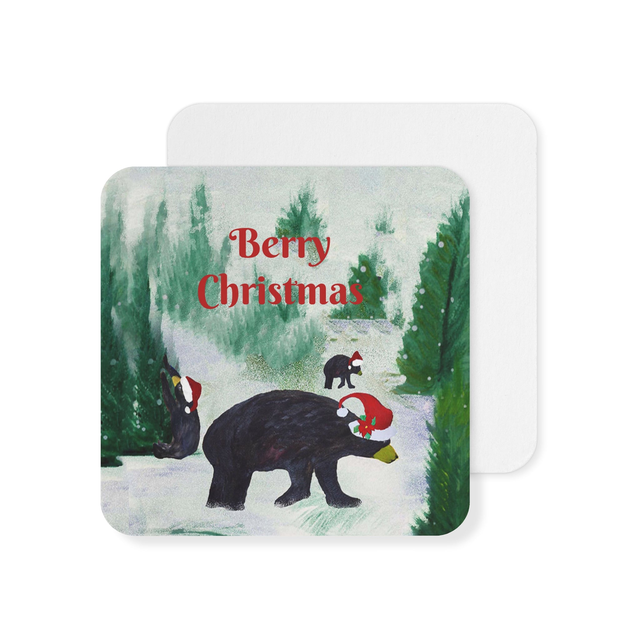 Christmas Bear Coasters — 'Berry Christmas' Holiday Drink Coasters (Set of 50/100)